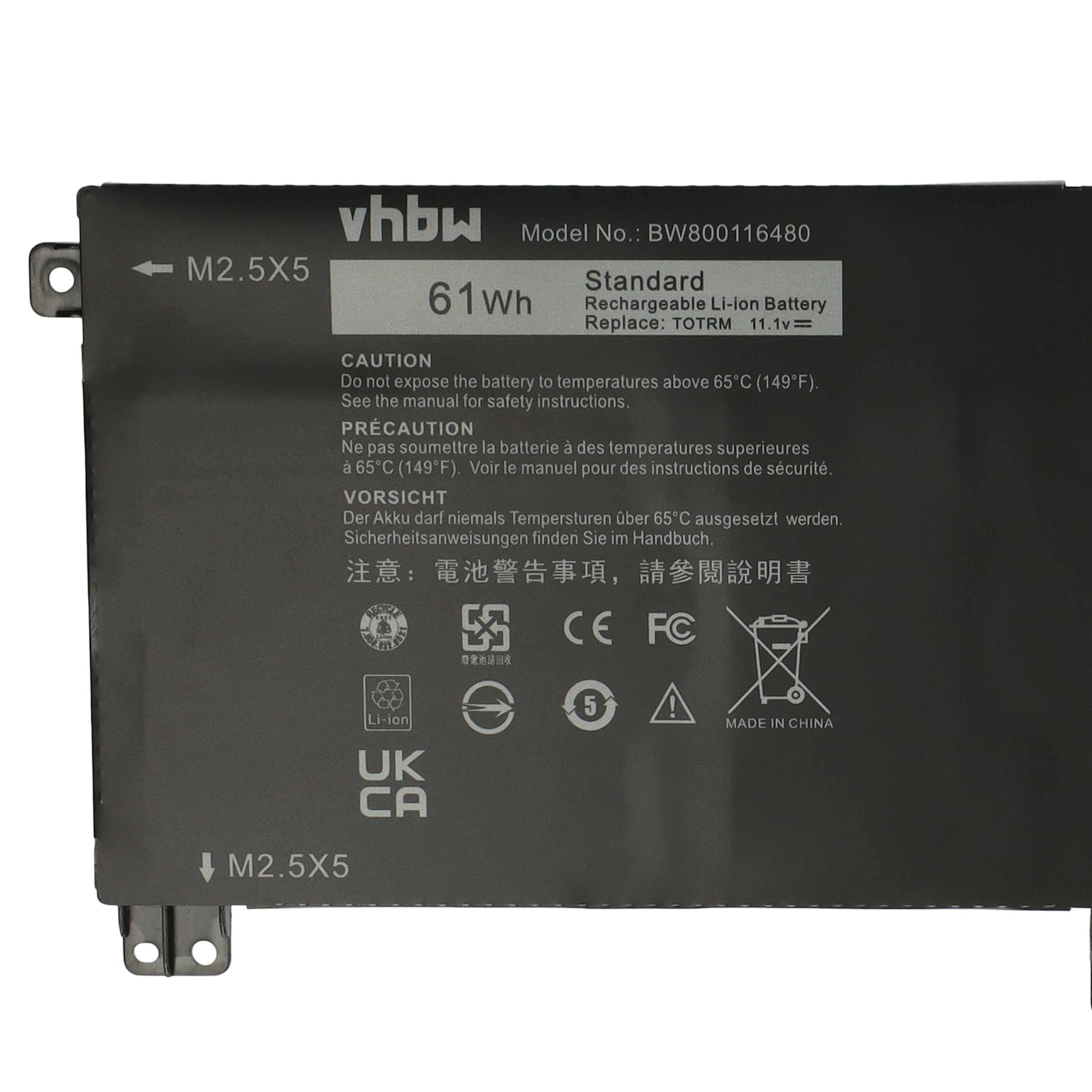 vhbw Akku kompatibel mit Dell Precision M3800 Notebook (5400 mAh, 11,1 V, Li-Polymer)