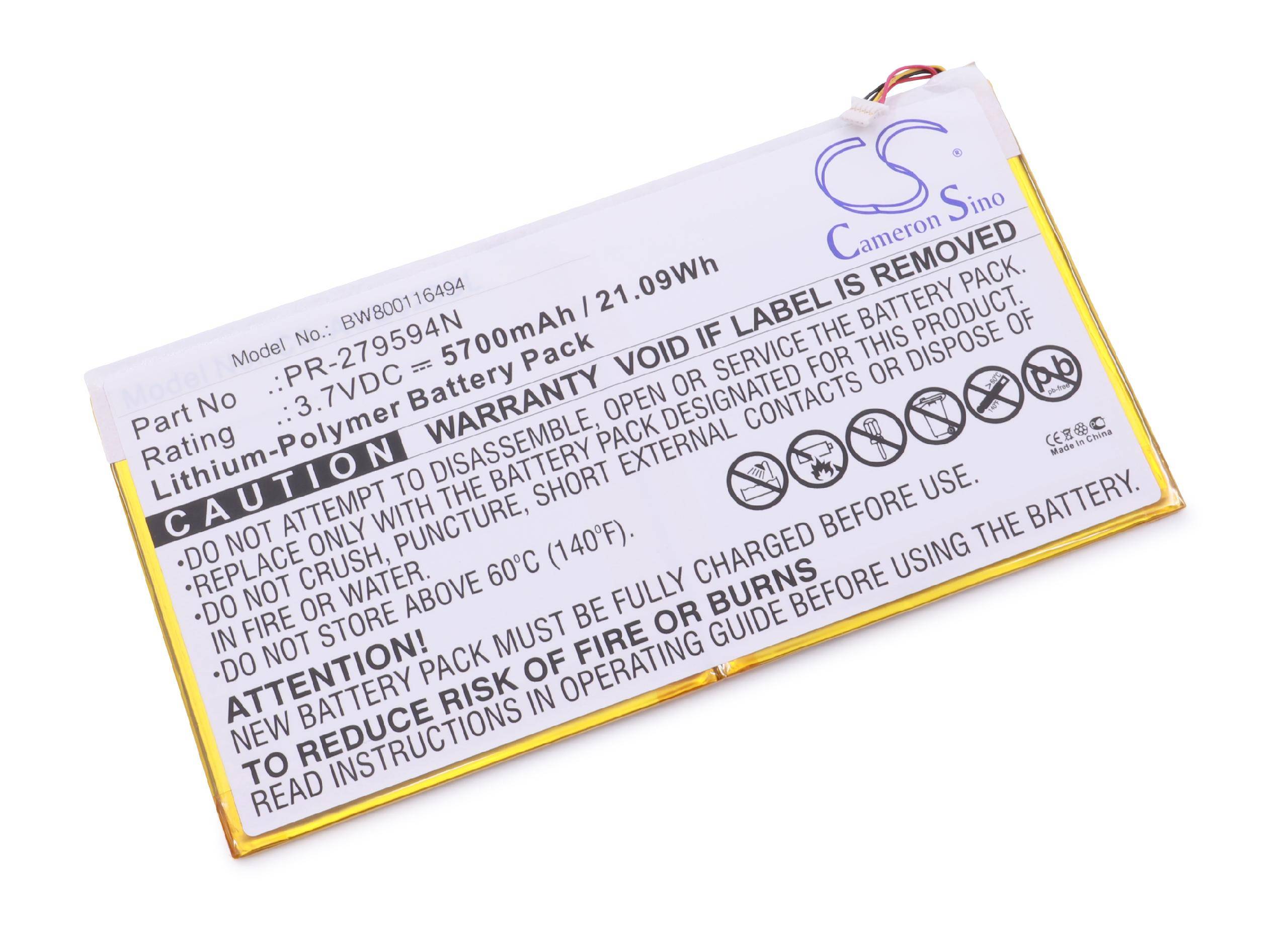 vhbw Li-Polymer Akku 5700mAh (3.7V) für Tablet Pad wie Acer PR-279594N(1ICP3/95/94-2)