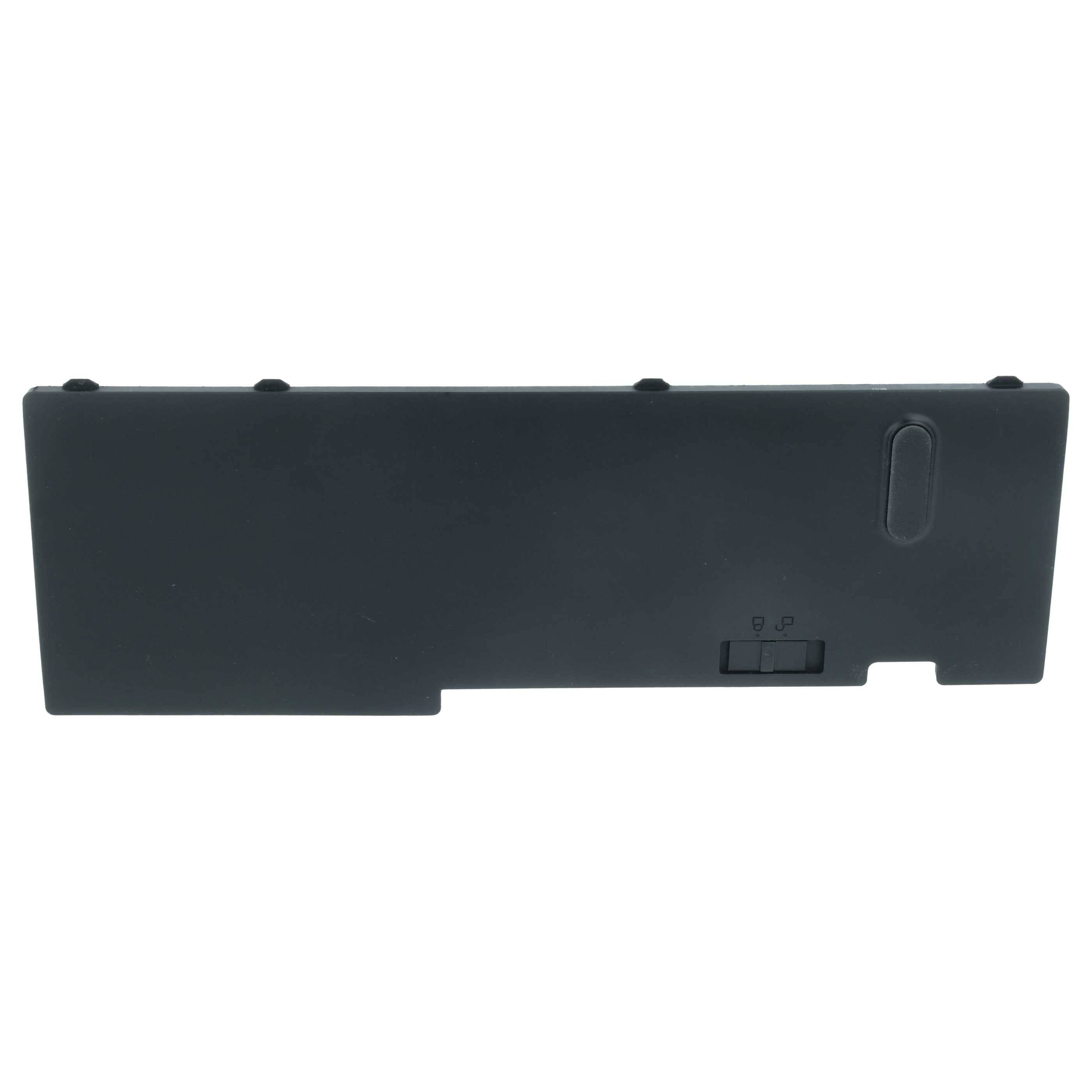 Eine dunkle rechteckige Batteriebox mit einem kleinen Schalter mit der Beschriftung 