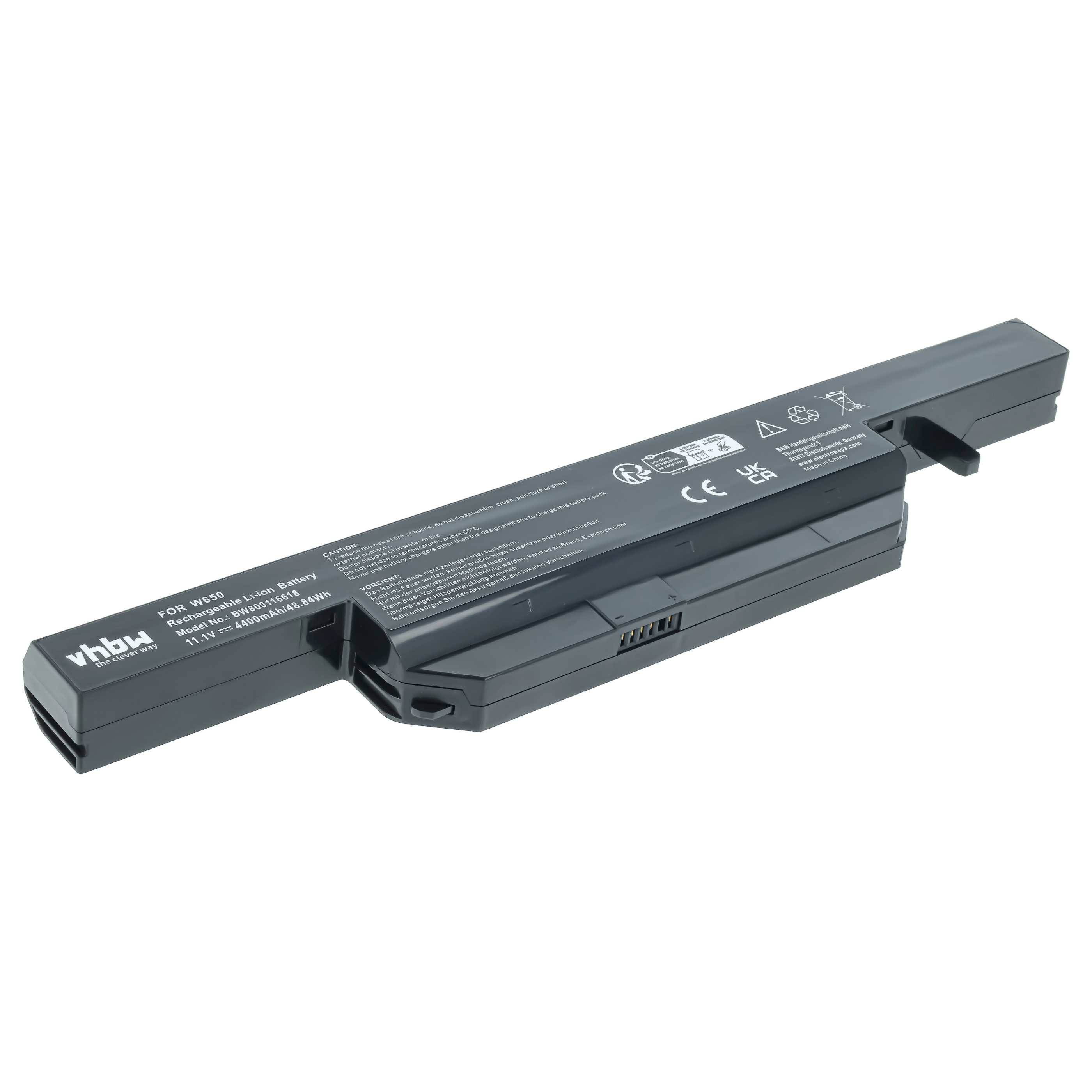 vhbw Akku Ersatz für Clevo 6-87-W650S-4D7A1, 6-87-W650S-4D7A2, 6-87-W650S-4E42, 6-87-W650S-4E7 für Notebook (4400 mAh, 11,1 V, Li-Ion)