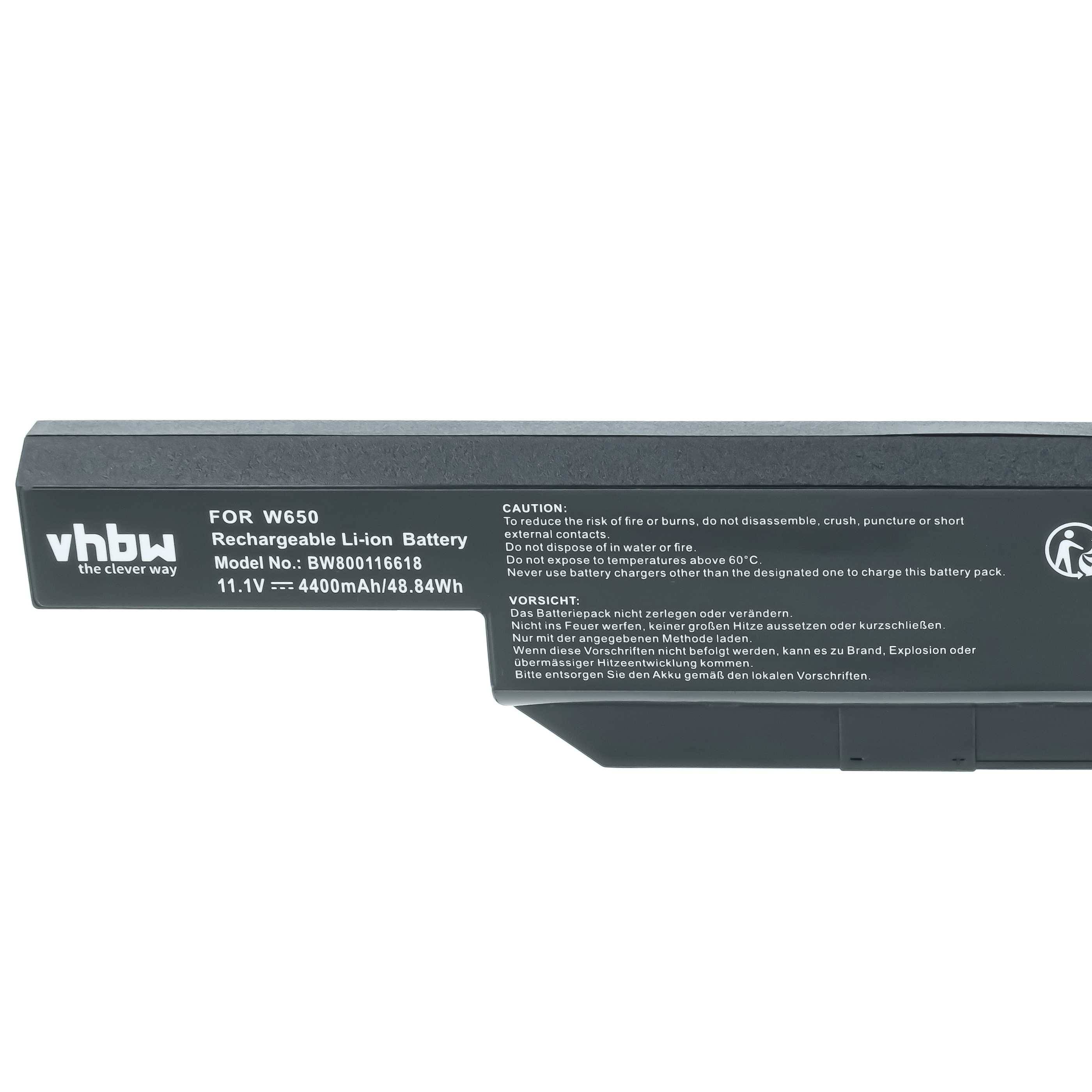 vhbw Akku Ersatz für Clevo 6-87-W650S-4D7A1, 6-87-W650S-4D7A2, 6-87-W650S-4E42, 6-87-W650S-4E7 für Notebook (4400 mAh, 11,1 V, Li-Ion)