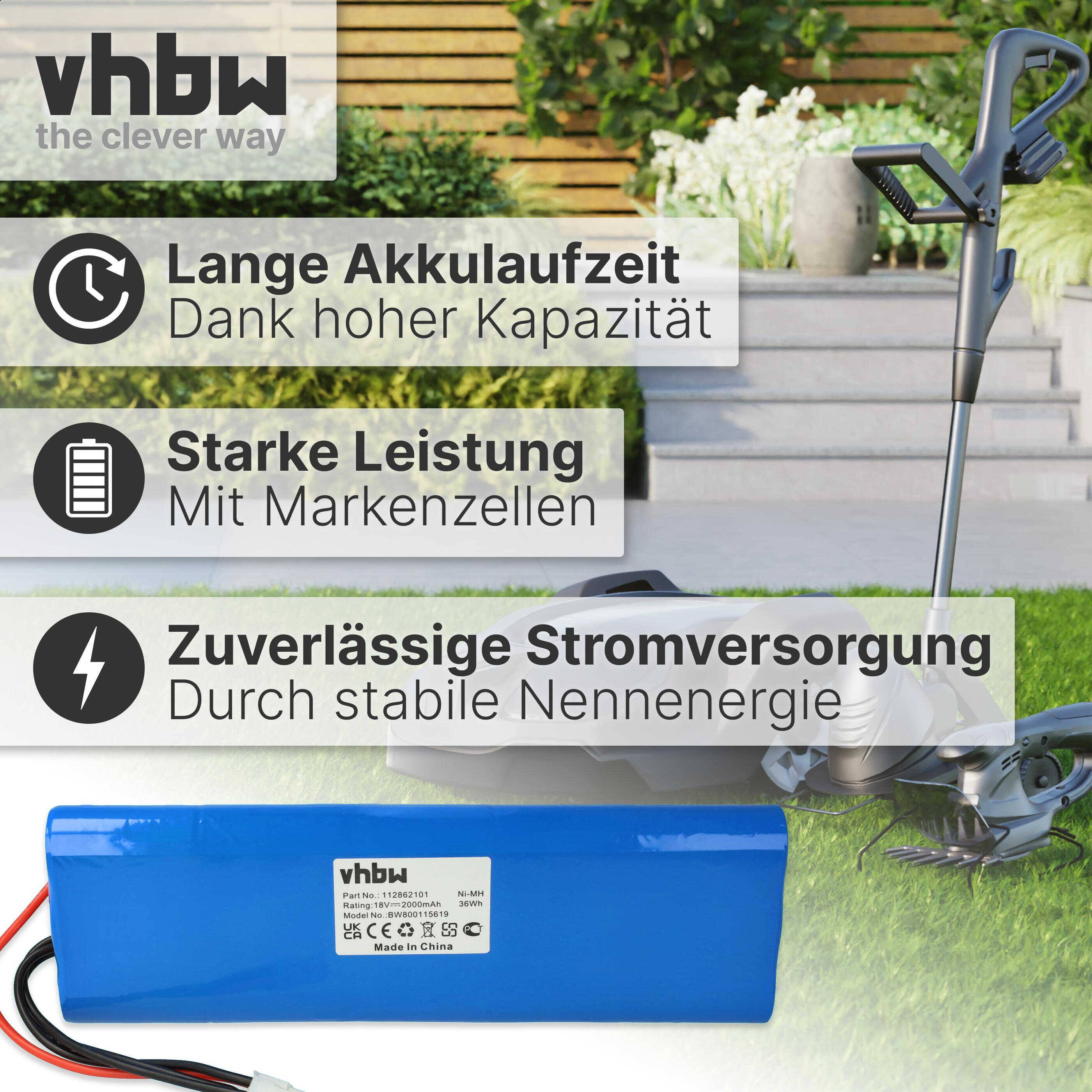 vhbw NiMH Akku 2000mAh (18V) kompatibel mit Rasenmäher Rasenroboter Gardena Robotic R160, Husqvarna Automower 210AC Ersatz für 112862101