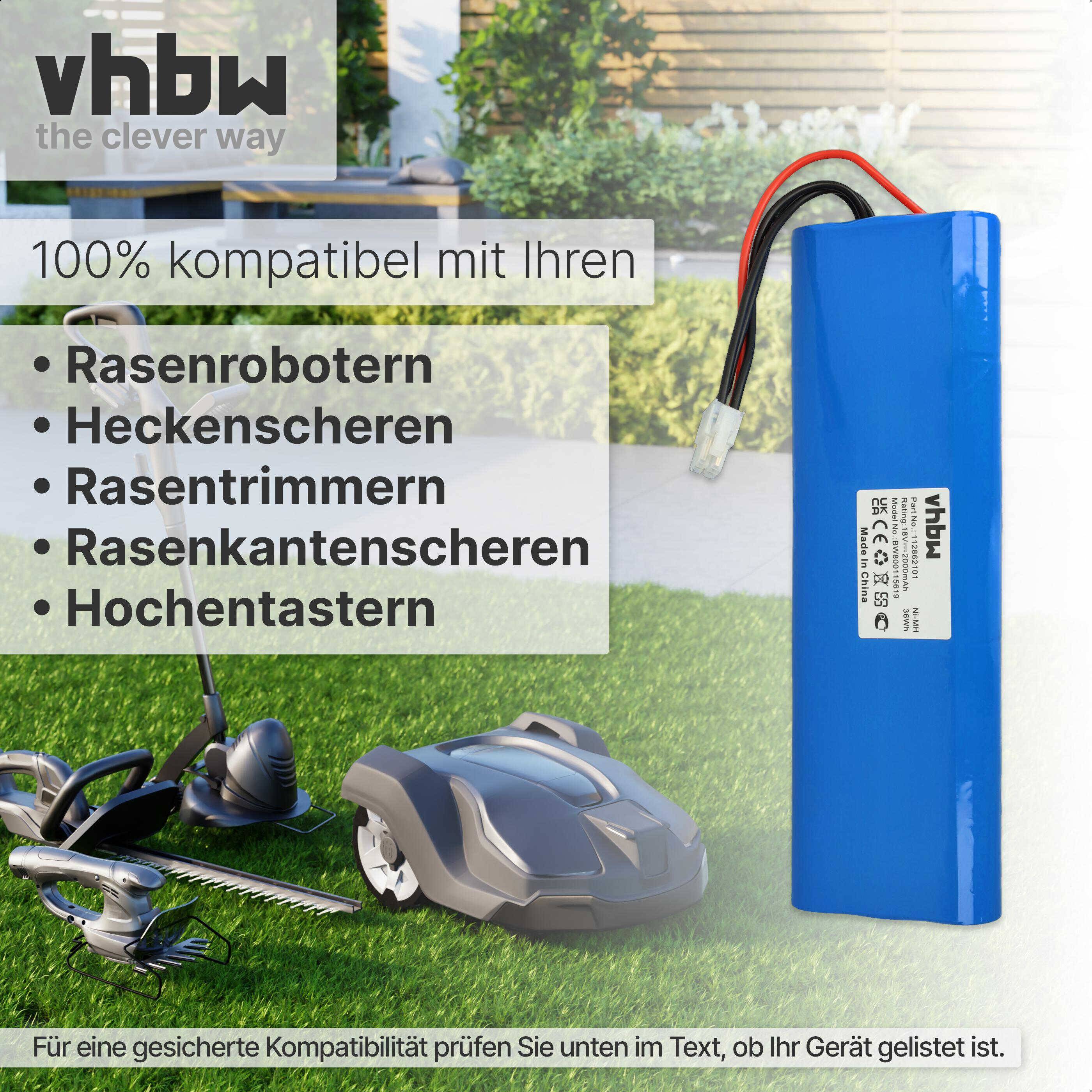 vhbw NiMH Akku 2000mAh (18V) kompatibel mit Rasenmäher Rasenroboter Ersatz für 540059601, 540059602, AU-18C, AU-18V