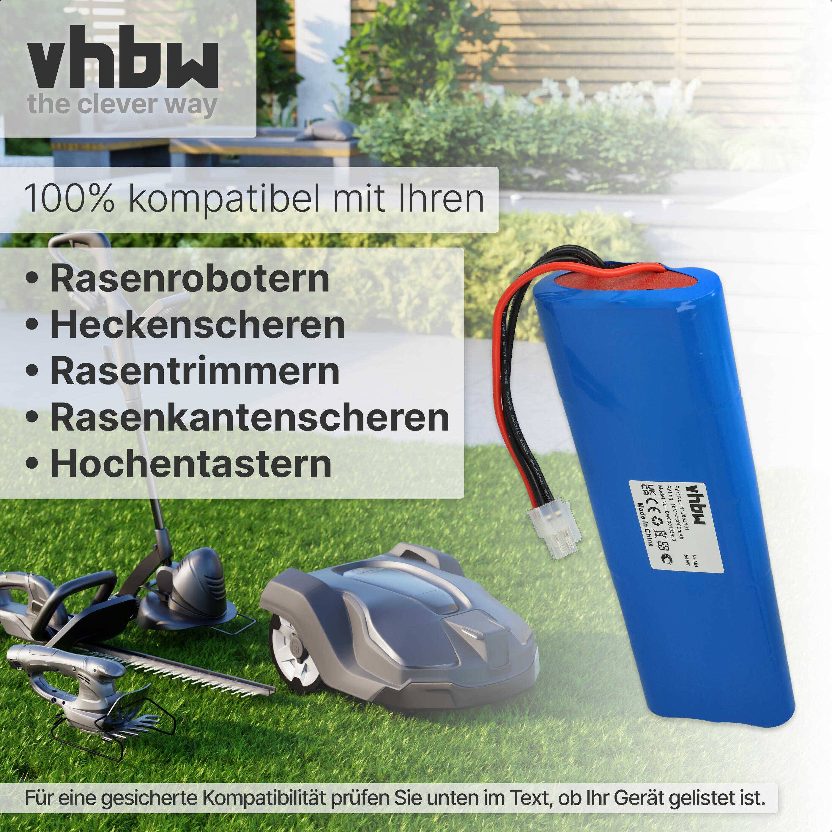 vhbw 2x Akku Ersatz für Husqvarna 112862101, 1128621-01/6, 112862101/6, 1128621-01, 1128621016 für Rasenmäher (3000mAh, 18V, NiMH)