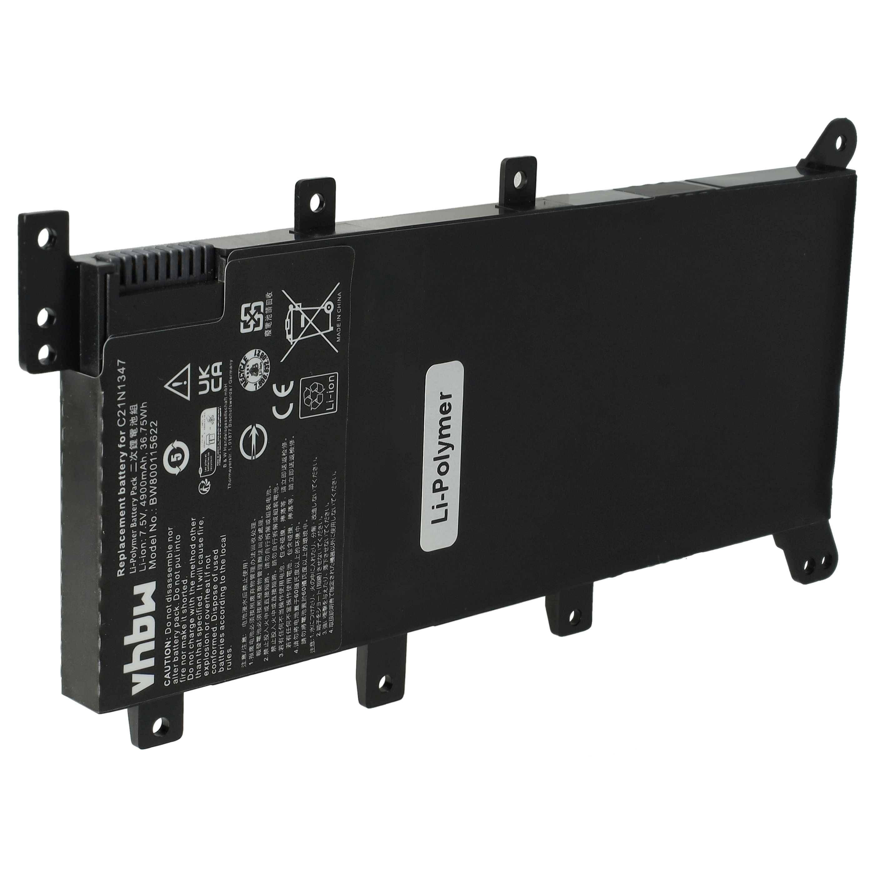 vhbw Akku kompatibel mit Asus VivoBook R556LJ, R556LN-DM217H, R556LJ-XX1339T, R556LF-XO433T Notebook (4900 mAh, 7,5 V, Li-Polymer)