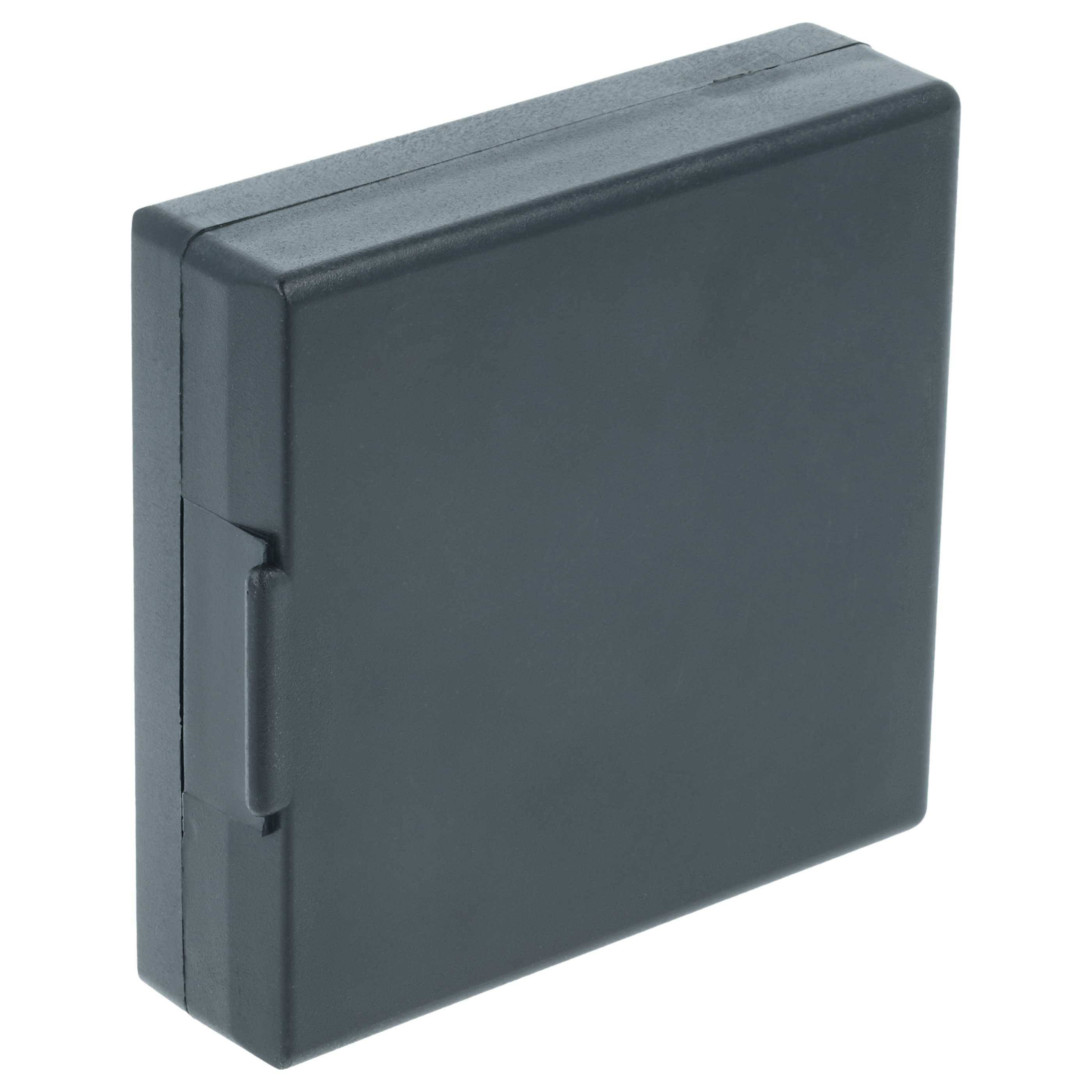 Eine kleine, geschlossene schwarze Plastikbox mit Scharnier an einer Seite, konzipiert für kompakte Lagerung oder zum Transportieren kleiner Gegenstände.