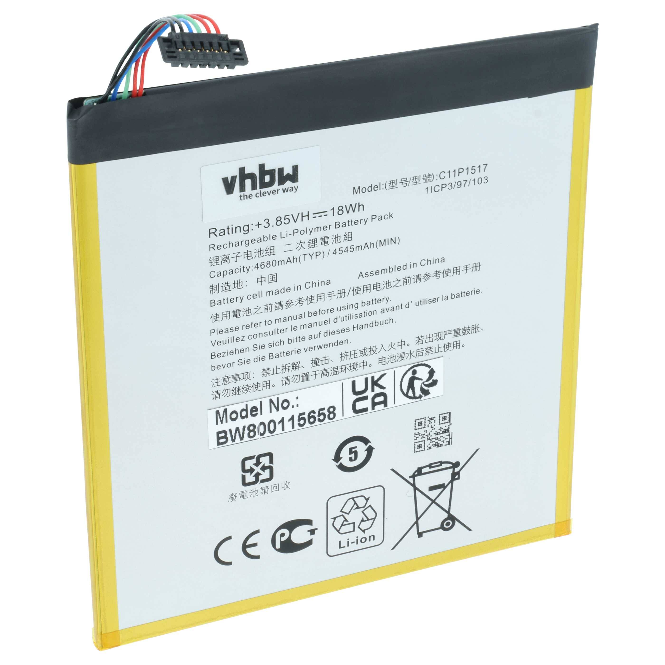 vhbw Akku Ersatz für Asus C11P1517, 0B200-01580200 für Tablet Pad (4650 mAh, 3,85 V, Li-Polymer)