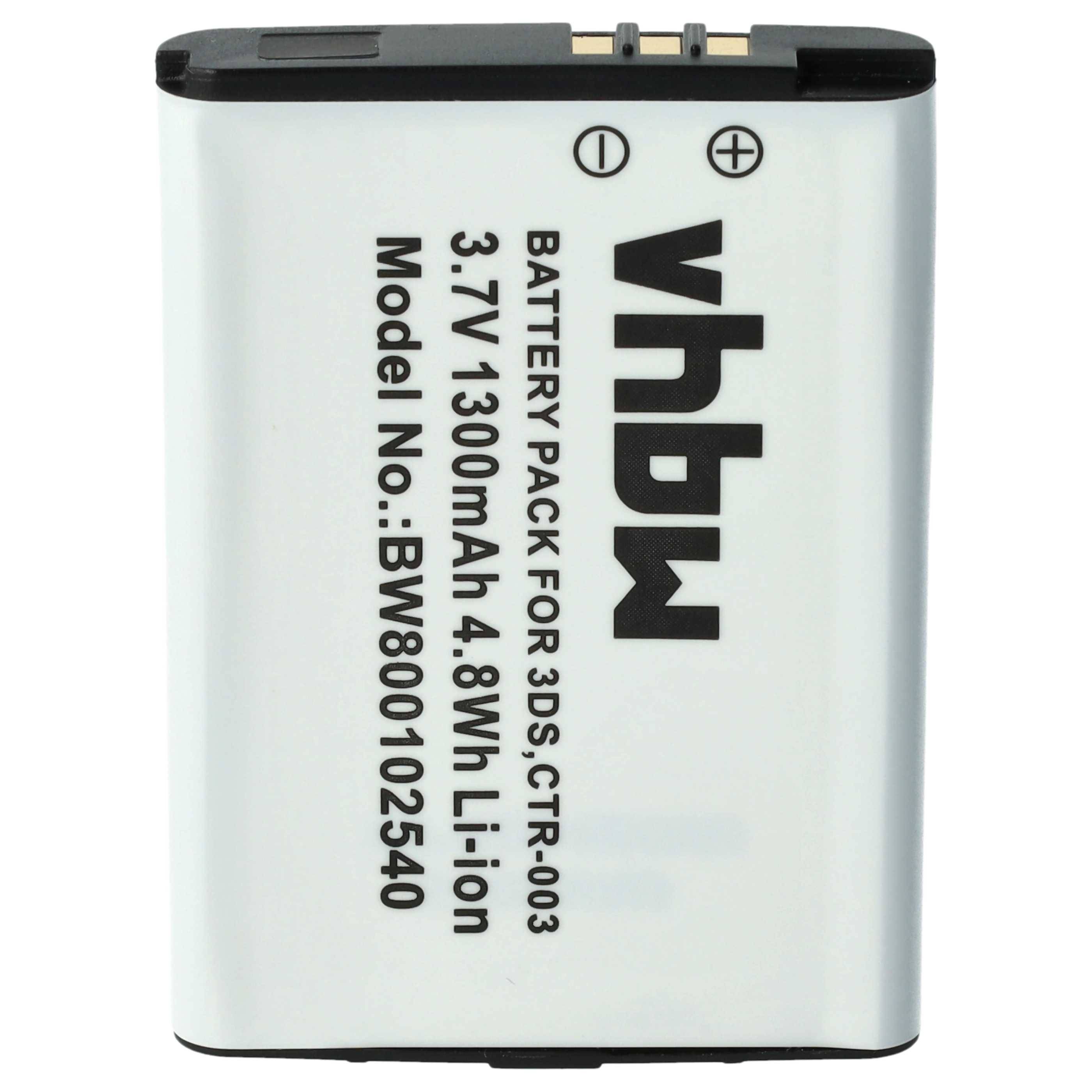 Weißes wiederaufladbares Lithium-Ionen-Akkupack mit Aufschrift „vhbw" für 3DS CT-R-003, 3,7V 1300mAh, Modell BW800102540.