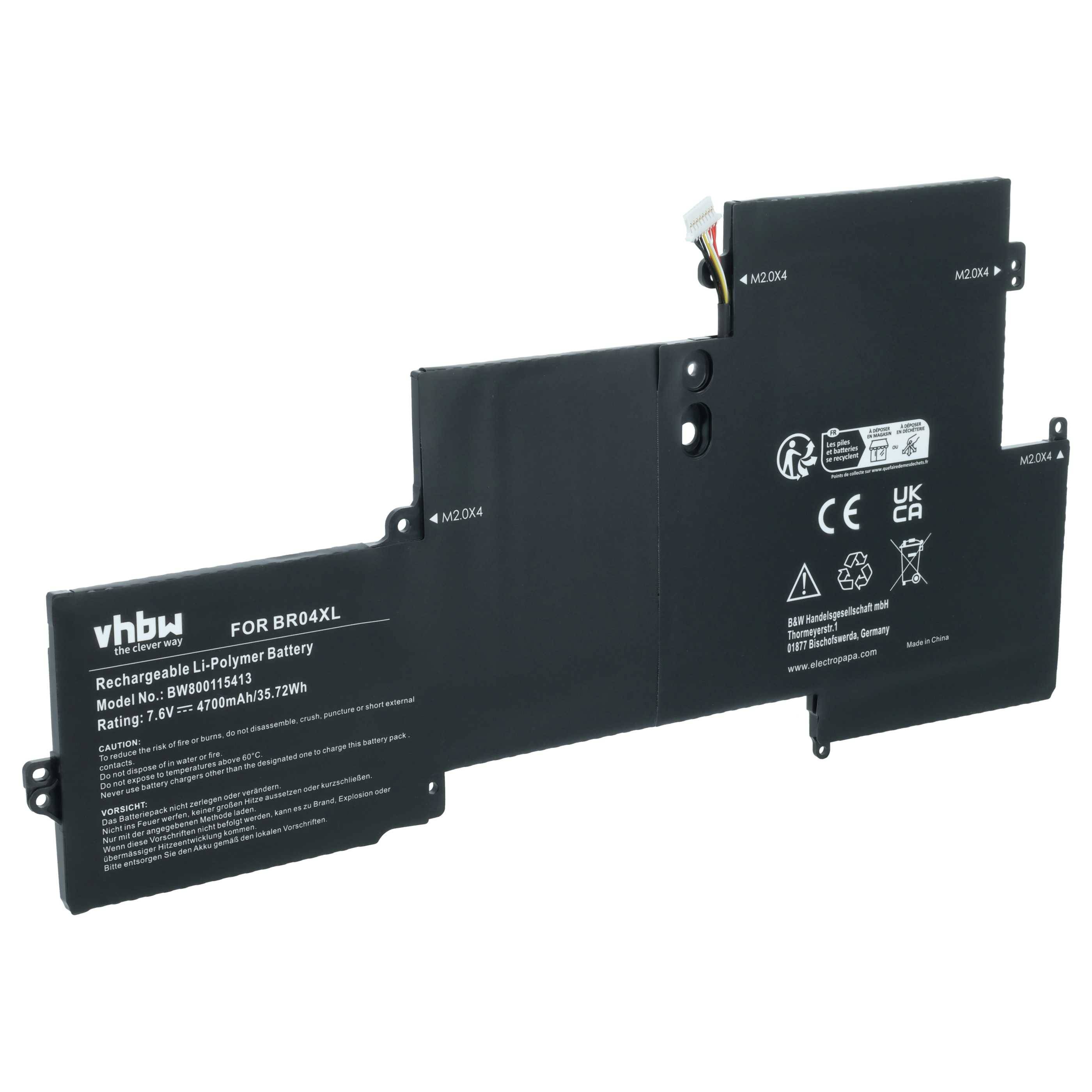 vhbw Akku kompatibel mit HP EliteBook 1030 G1-W8H45PA, 1030 G1-W0T08UT, 1030 G1-W0T07UT Notebook (4700 mAh, 7,6 V, Li-Polymer)