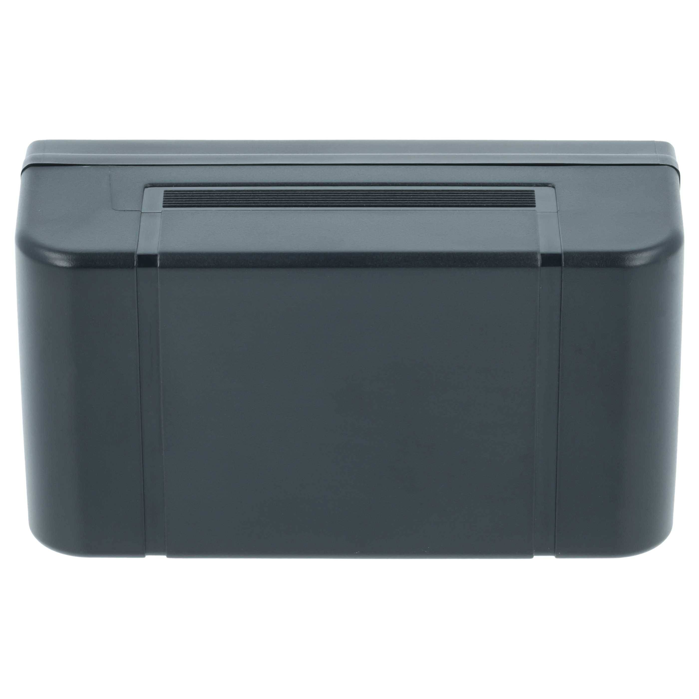 Eine rechteckige schwarze Kunststoffbox mit glatten Kanten und geschlossenem Deckel, typischerweise für Lagerungs- oder Schutzzwecke verwendet.