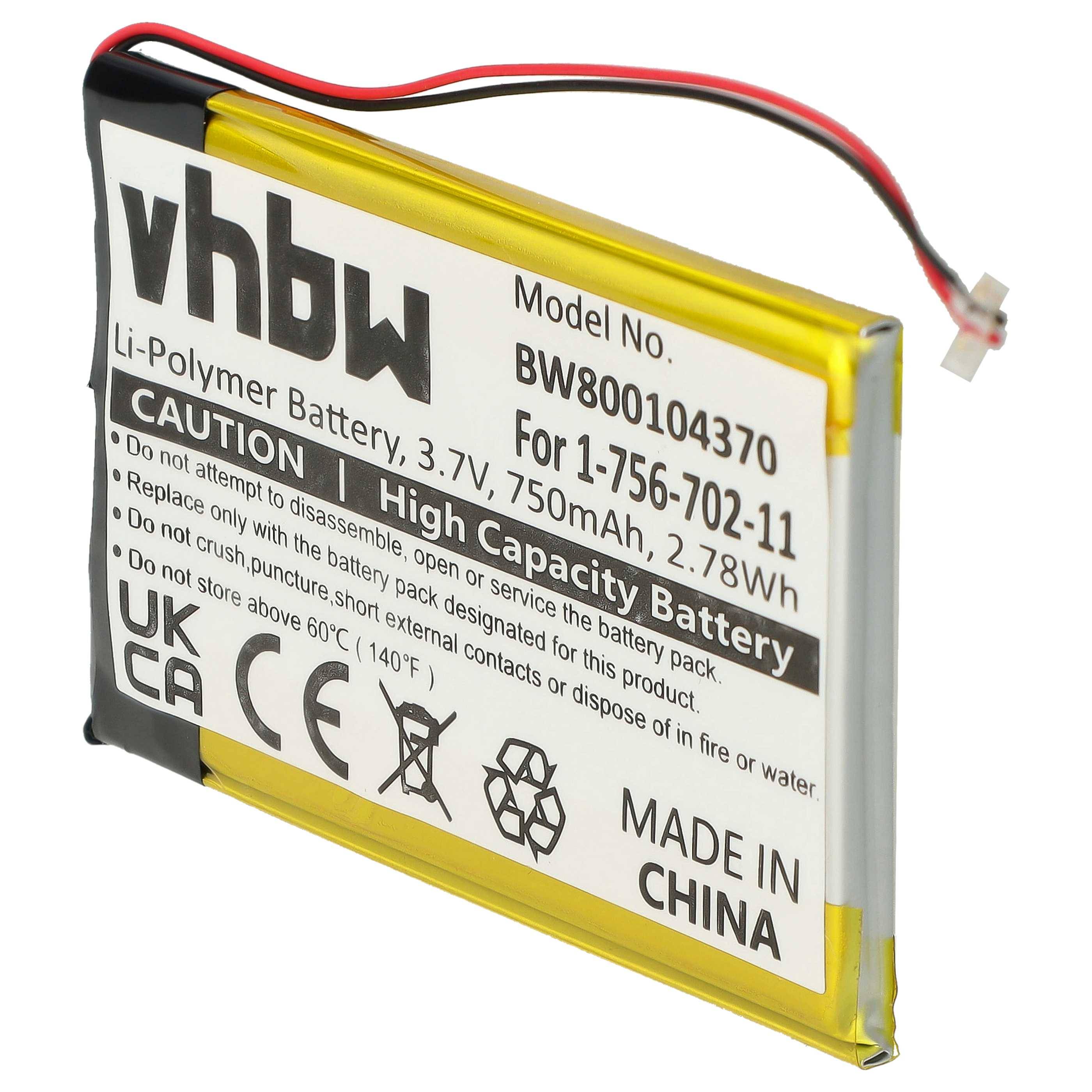 vhbw Akku kompatibel mit Sony NWZ-A828KBLK, NWZ-A829, NWZ-A818BLK, NWZ-A826, NWZ-A828 MP3-Player Musik Player (750 mAh, 3,7 V, Li-Polymer)