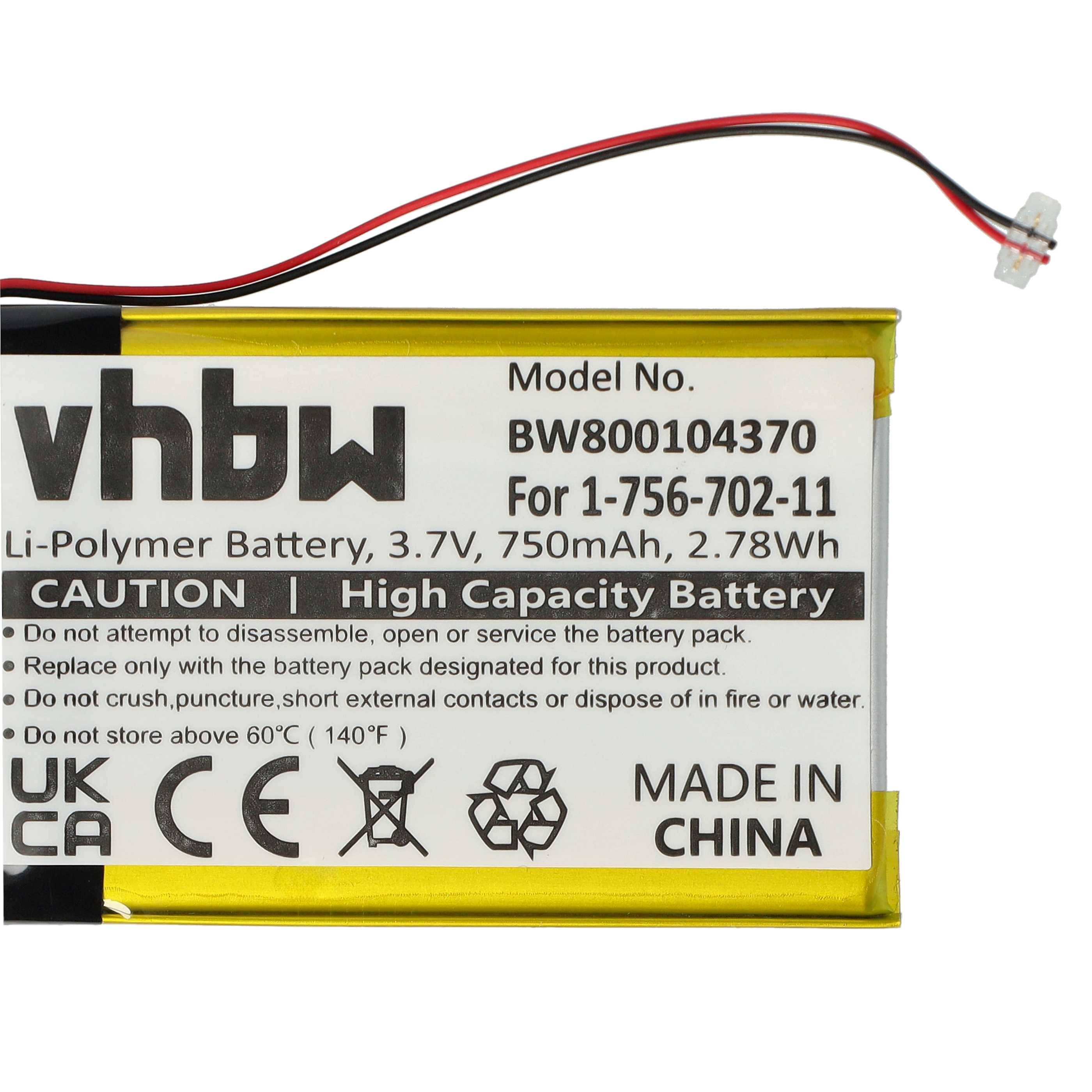 vhbw Akku kompatibel mit Sony NWZ-A828KBLK, NWZ-A829, NWZ-A818BLK, NWZ-A826, NWZ-A828 MP3-Player Musik Player (750 mAh, 3,7 V, Li-Polymer)