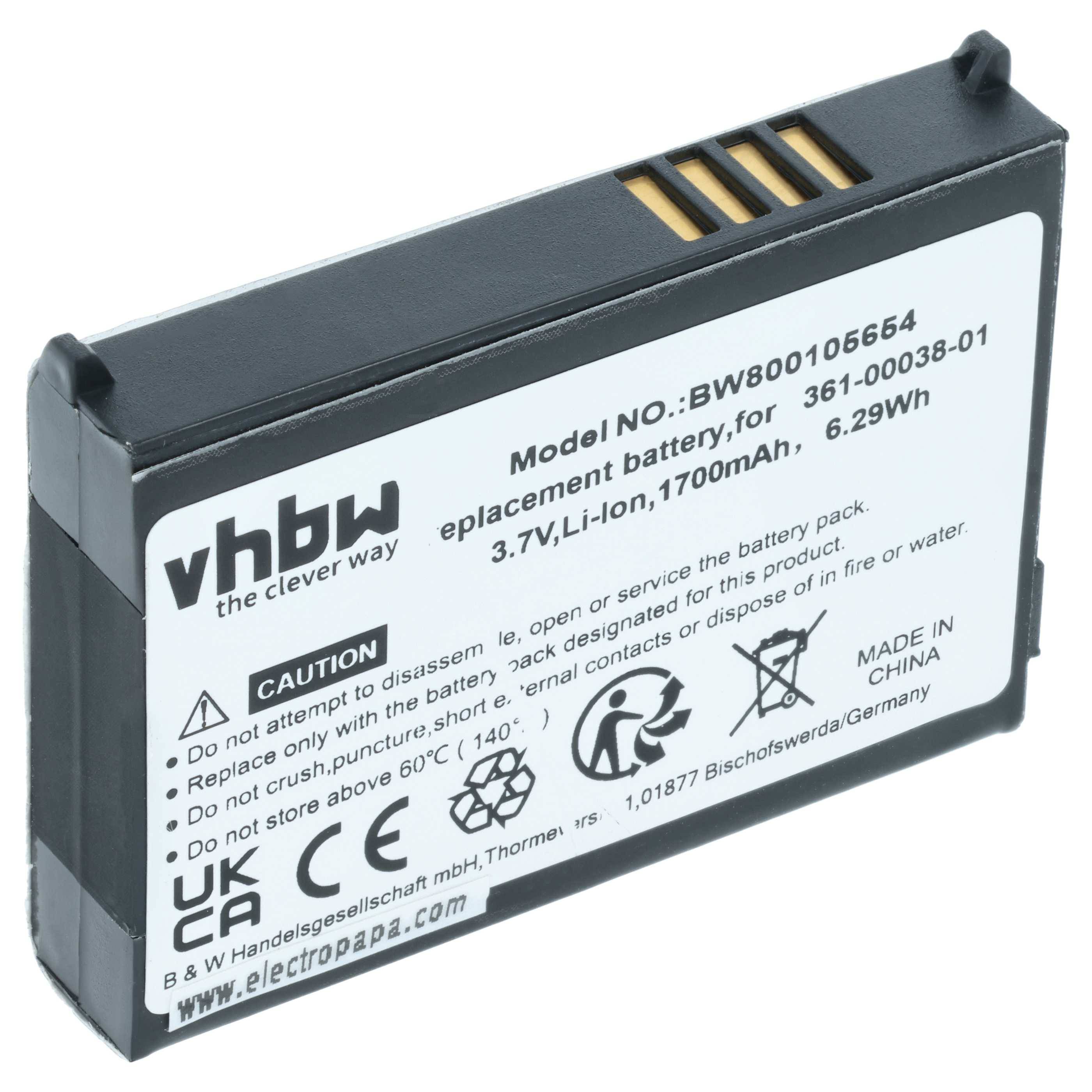 vhbw Akku Ersatz für Garmin 361-00038-01, 010-11143-00 für GPS Navigation Navi (1700 mAh, 3,7 V, Li-Ion)