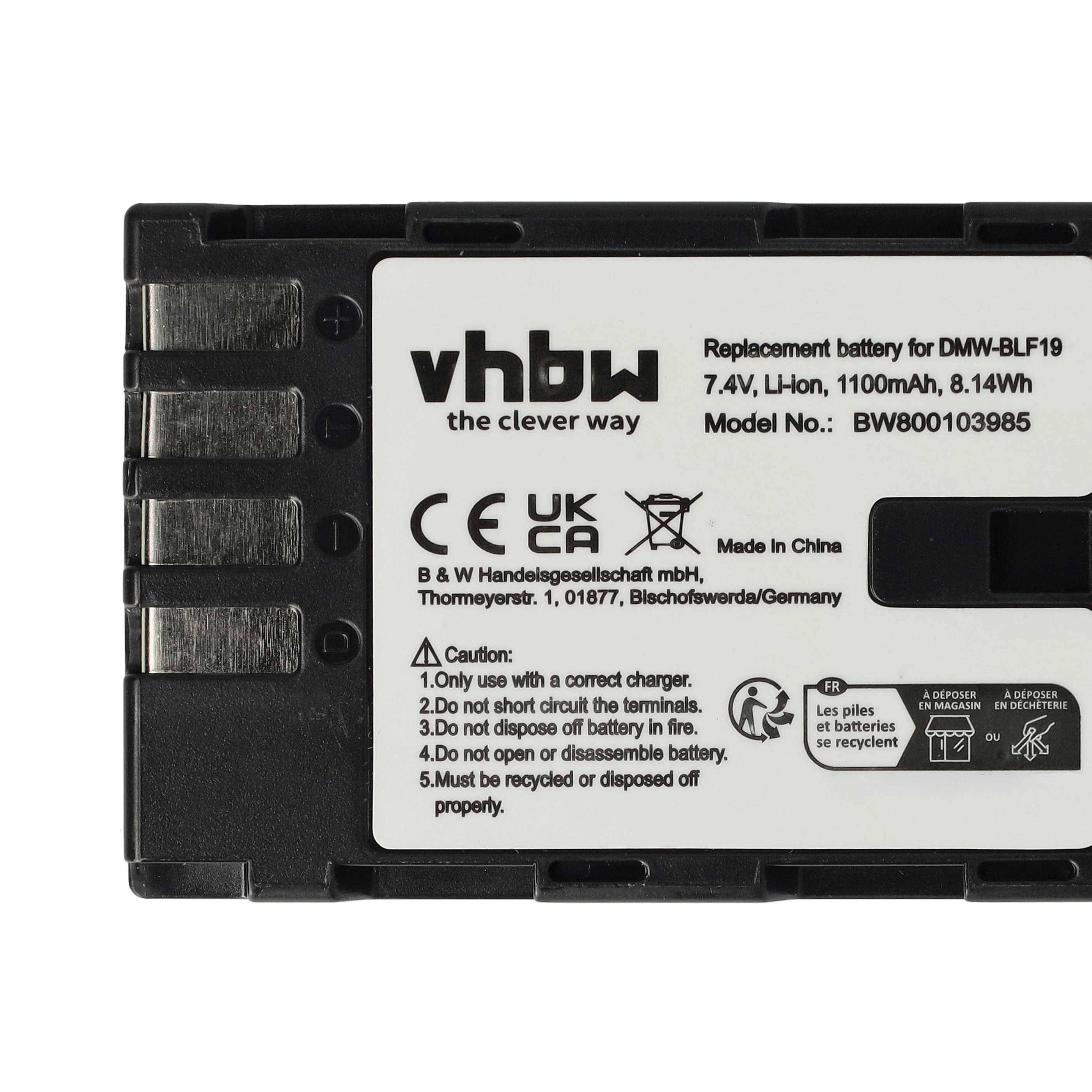 vhbw Akku kompatibel mit Panasonic Lumix DMC-G9, DC-GH5, DC-GH5M, DC-GH5L, DMC-GH3, DMC-GH3A, DMC-GH3AGK Kamera (1100 mAh, 7,2 V, Li-Ion)