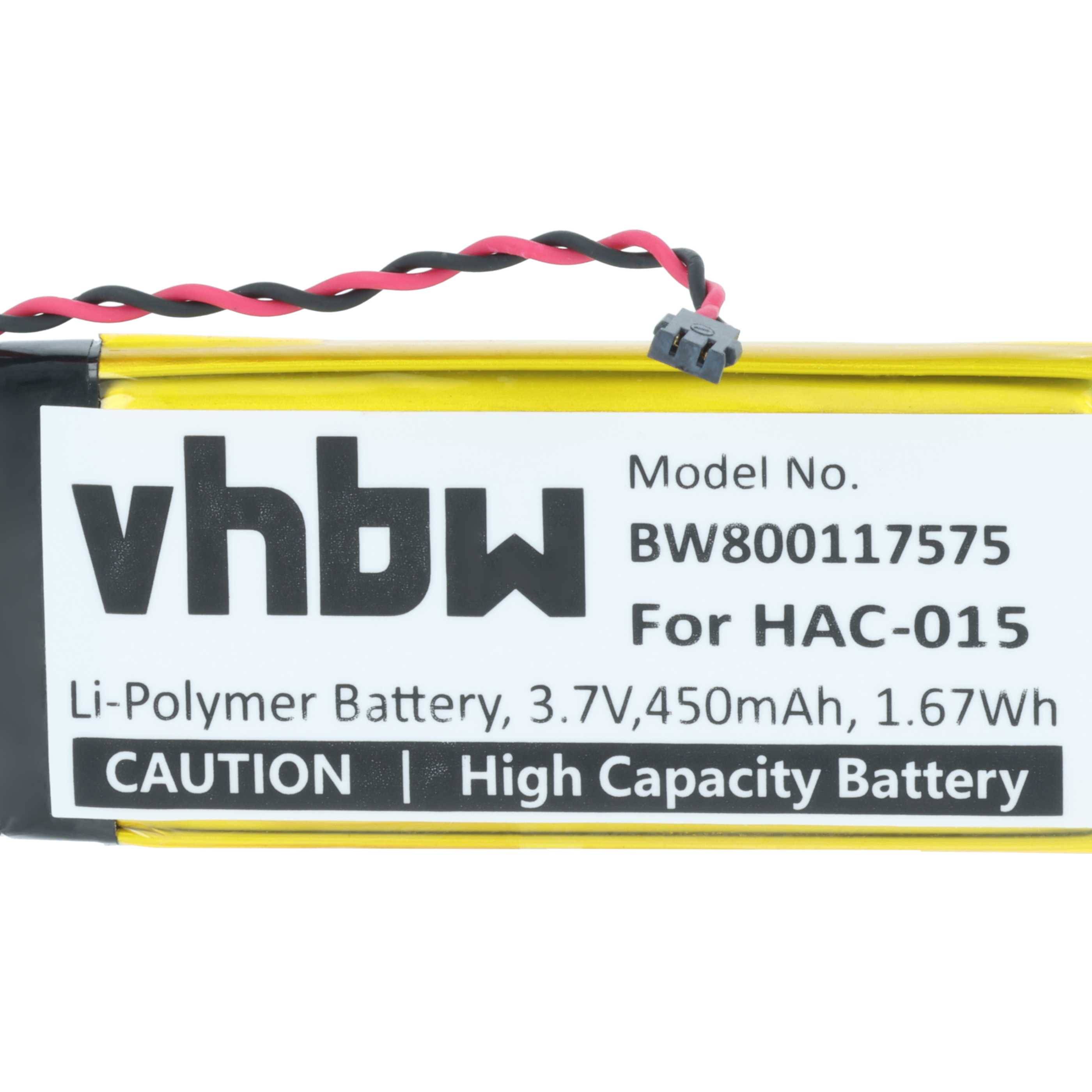 „vhbw Modell Nr. BW800117575 Für HAC-015 Li-Polymer-Akku, 3,7V, 450mAh, 1,67Wh. WARNUNG Hochkapazitätsakku.