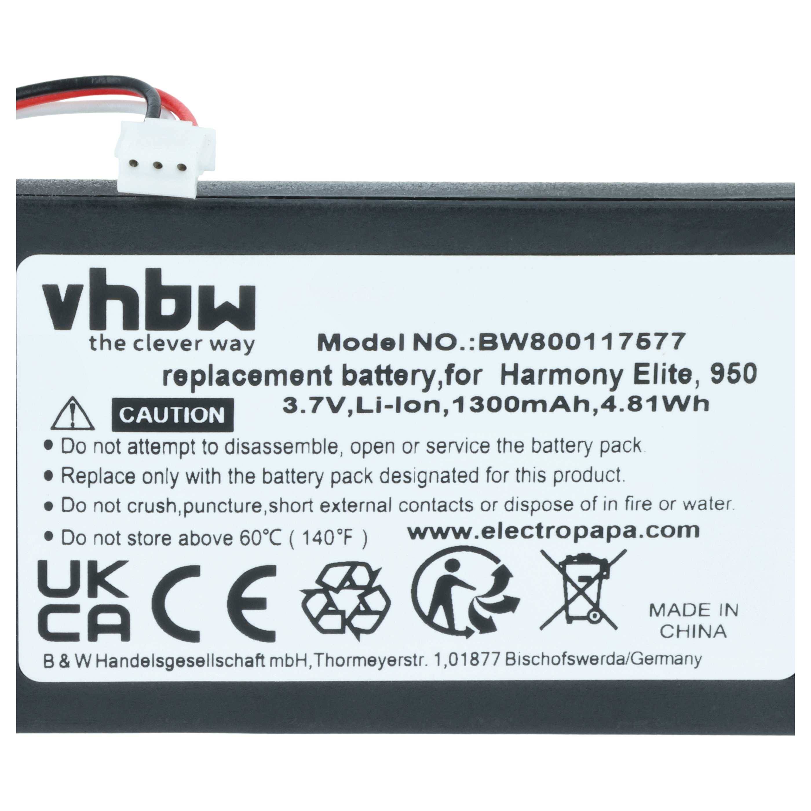 vhbw Akku Ersatz für Logitech 623158, 533-000128 für Fernbedienung Remote Control (1300 mAh, 3,7 V, Li-Ion)