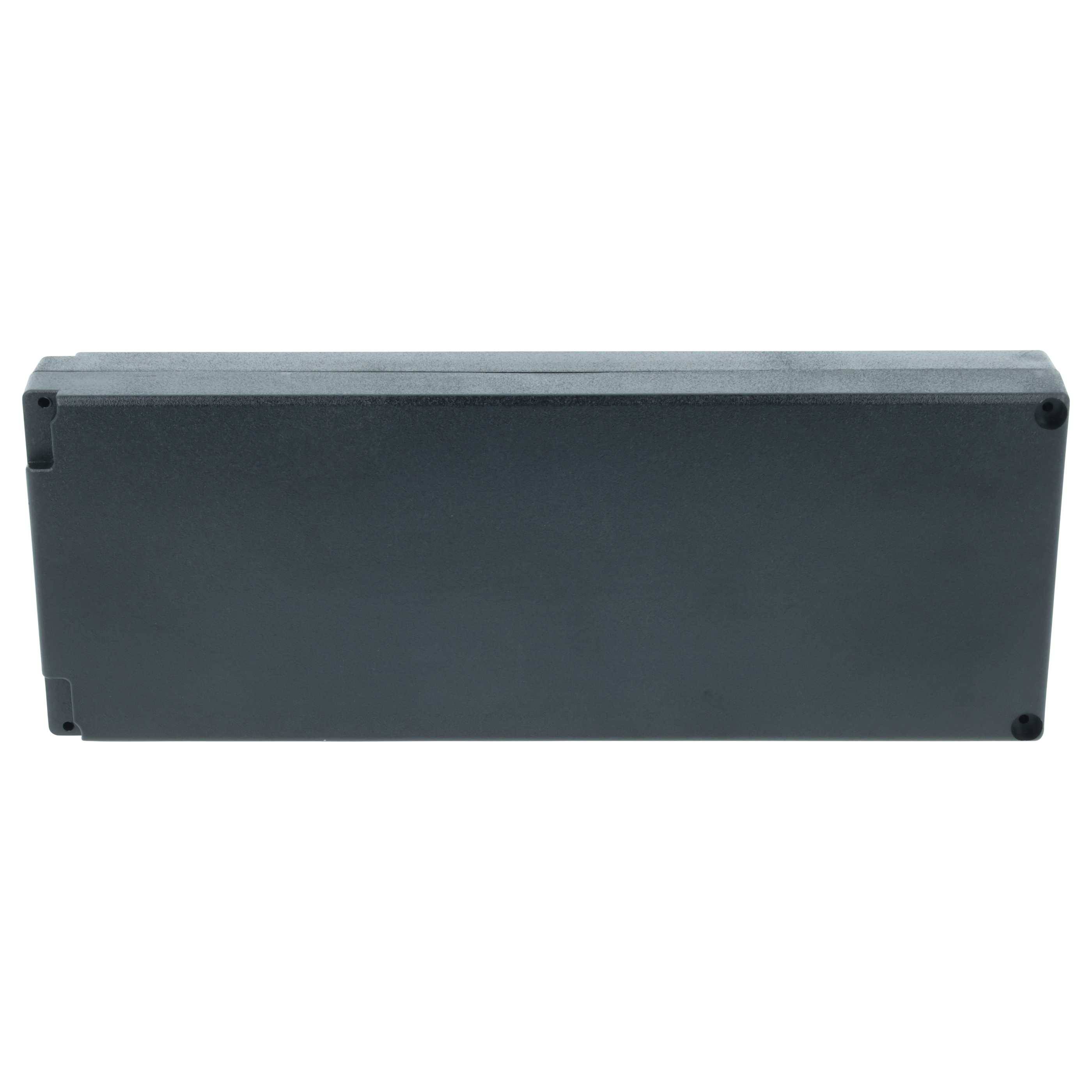 Ein rechteckiges, schwarzes Kunststoffgehäuse mit glatter Oberfläche und abgerundeten Ecken, möglicherweise zur Aufnahme von elektronischen Bauteilen verwendet.