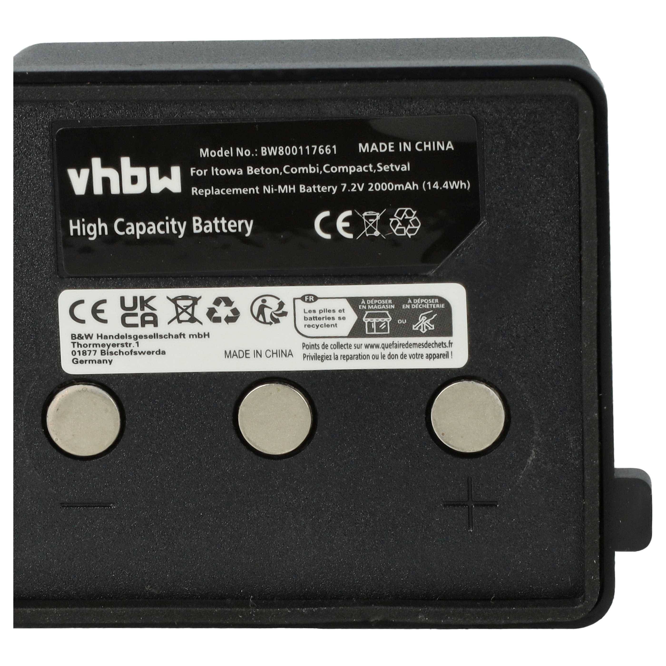 vhbw Akku Ersatz für Itowa BT7223 | BT7223MH für Fernbedienung Remote Control (2000 mAh, 7,2 V, NiMH)