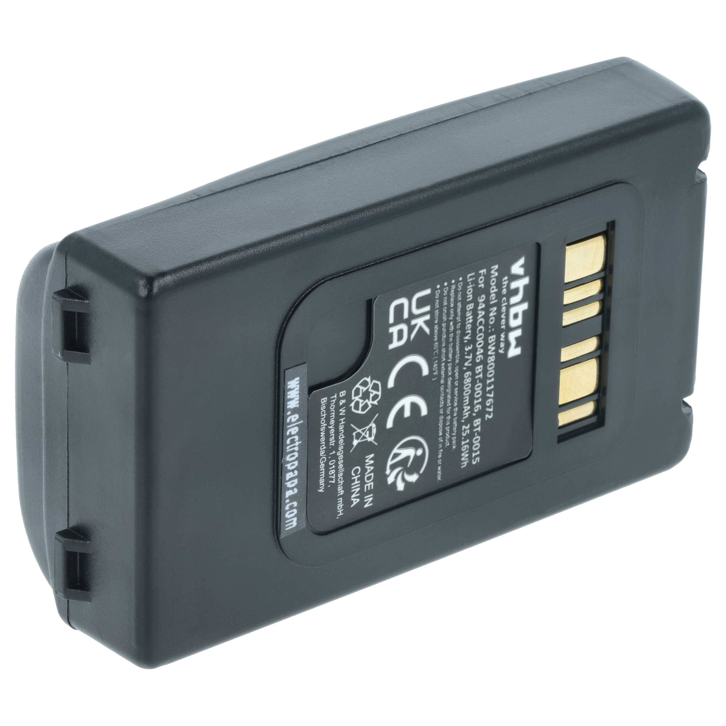 Eine rechteckige vhbw Batterie mit Goldkontakten, mit der Aufschrift „Made in Germany