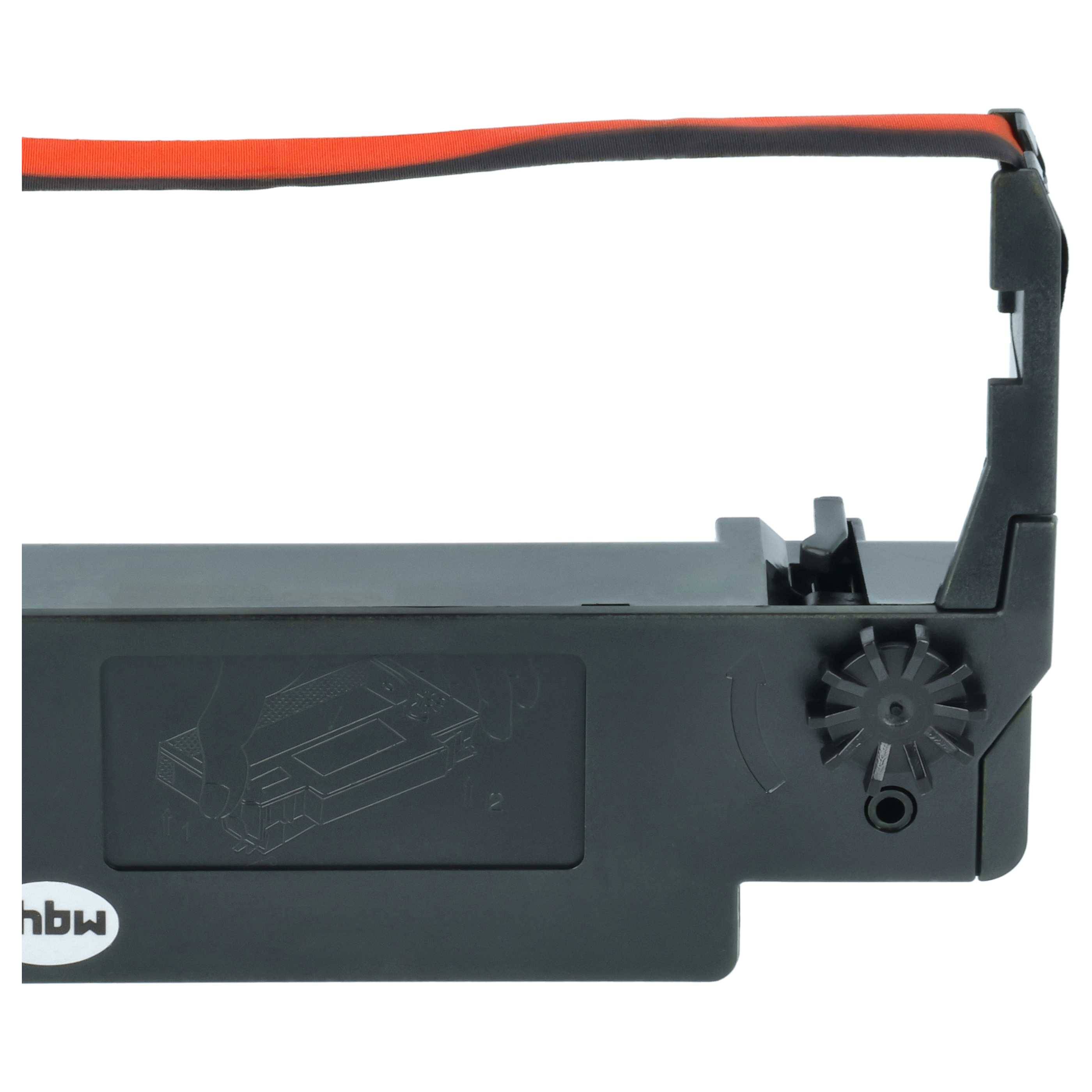 Schwarze Druckerband-Patrone mit schwarz-rotem Band, gezeigt auf weißem Hintergrund.
