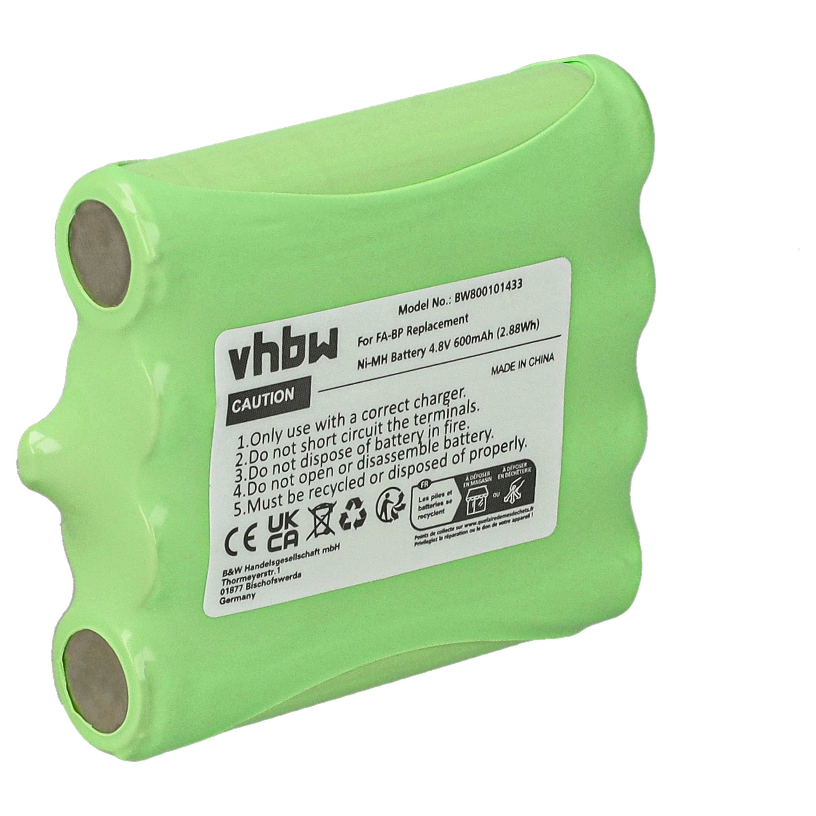 vhbw Akku kompatibel mit Cobra MicroTalk PR900, PR500, 300, 80, 85, 200, 115, 110, 100 Funkgerät, Walkie Talkie (600 mAh, 4,8 V, NiMH)