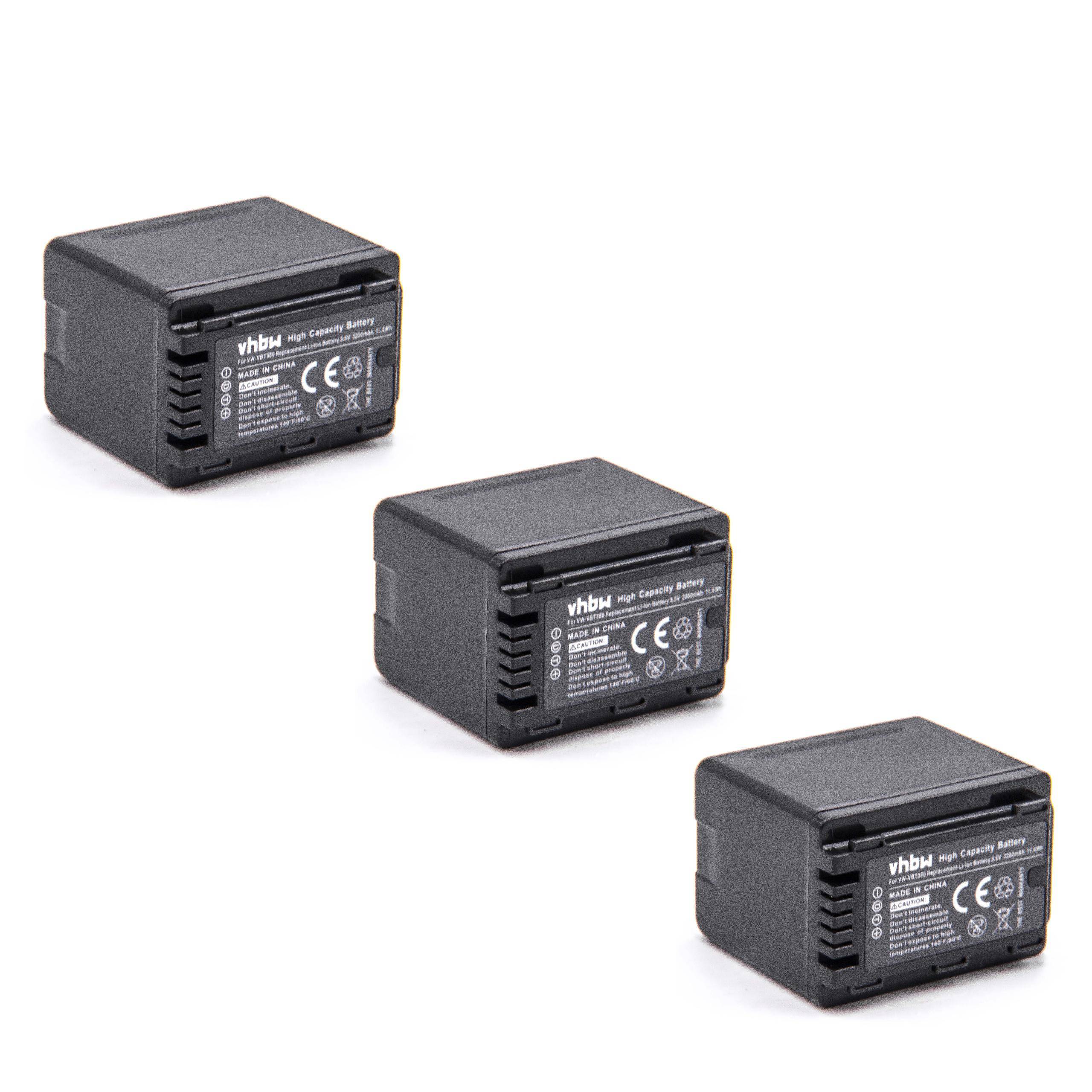 vhbw 3x Akku kompatibel mit Panasonic HC-VX989, HC-VXF999, HC-VXF1 Videokamera Camcorder (3200 mAh, 3,6 V, Li-Ion) + Infochip