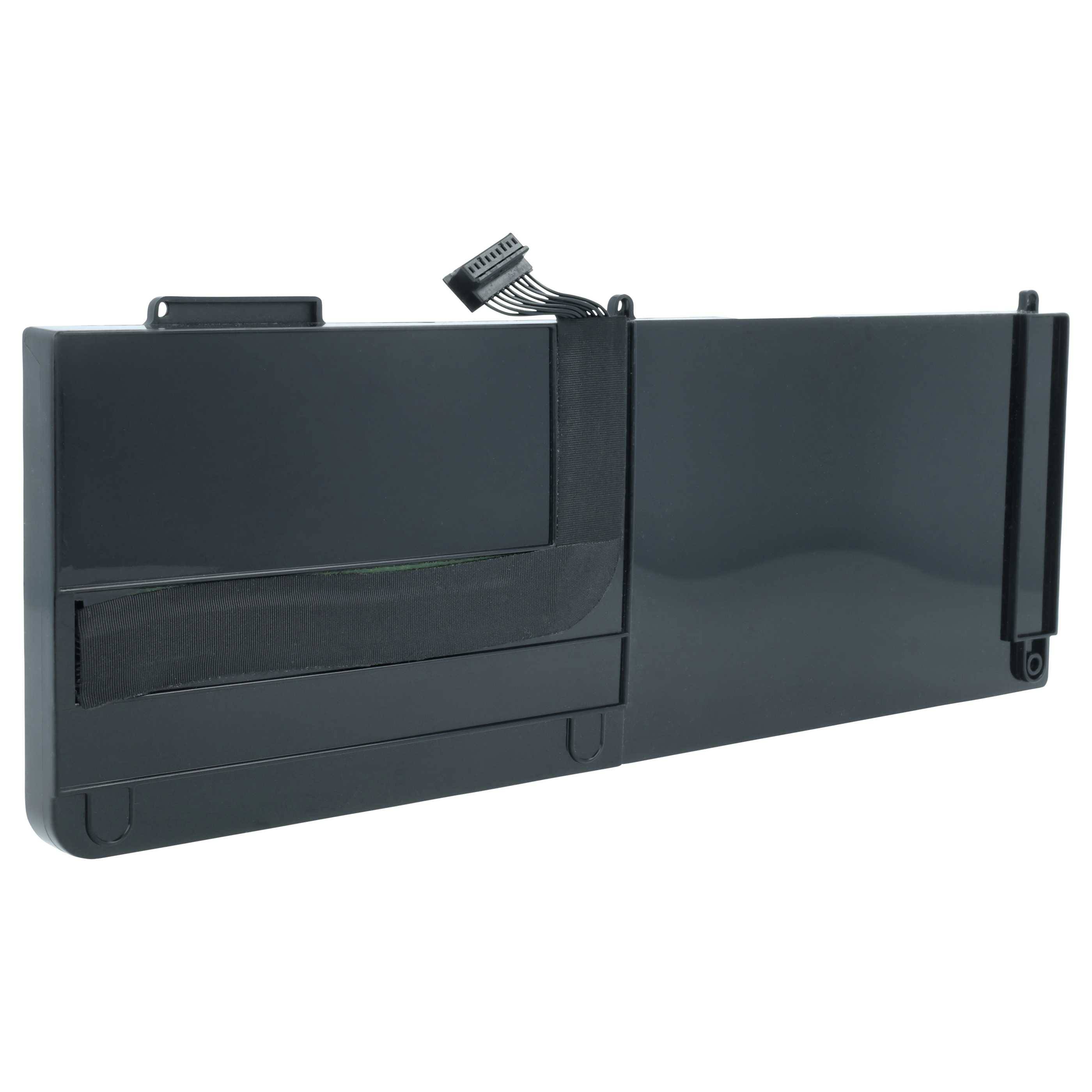 Eine schwarze Laptop-Batterie mit mehreren Zellen und einem Anschluss oben, die zum Stromversorgung und Austausch eines bestimmten Laptop-Modells verwendet wird.