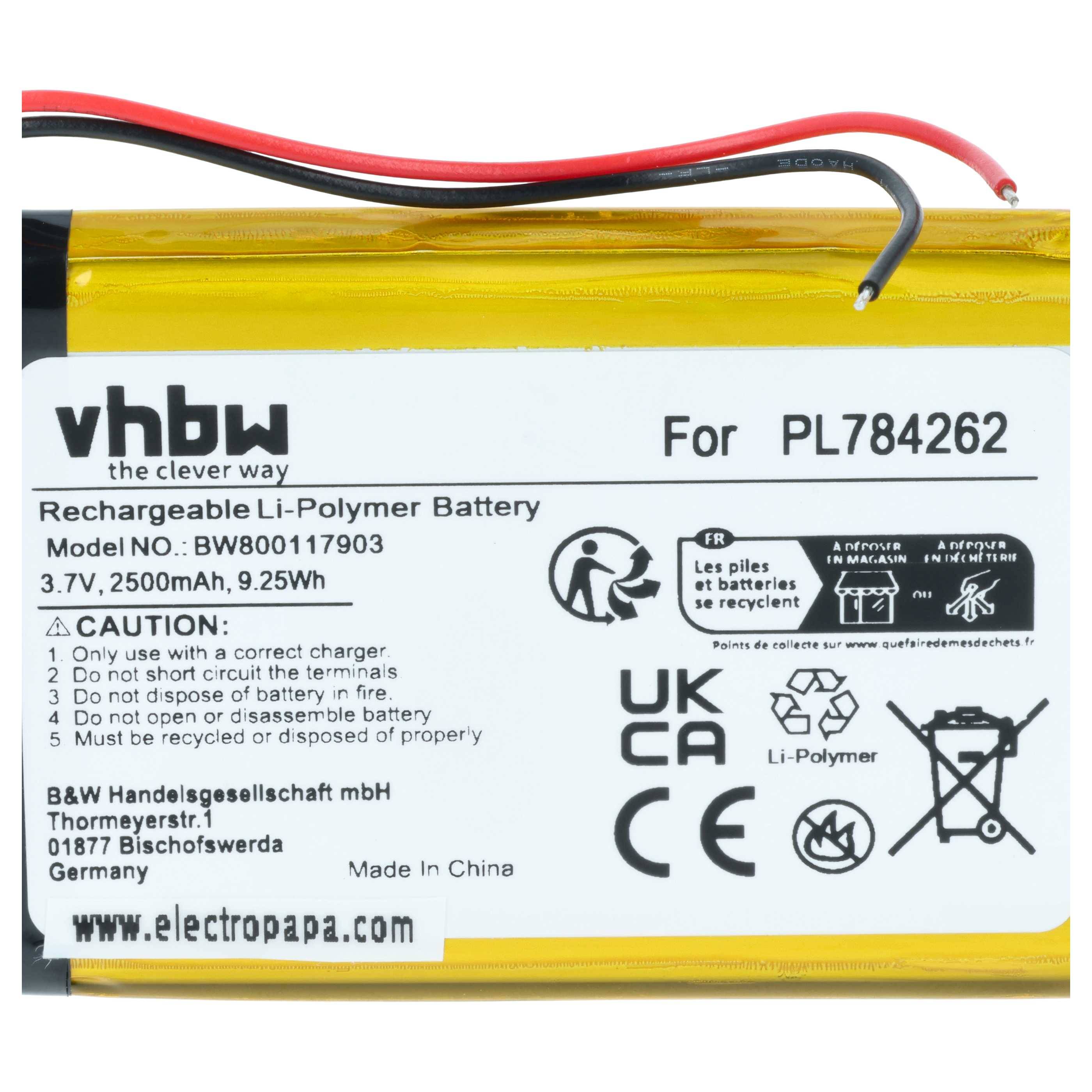 vhbw Akku Ersatz für Teasi PL784262 für GPS Navigation Navi (2500 mAh, 3,7 V, Li-Polymer)