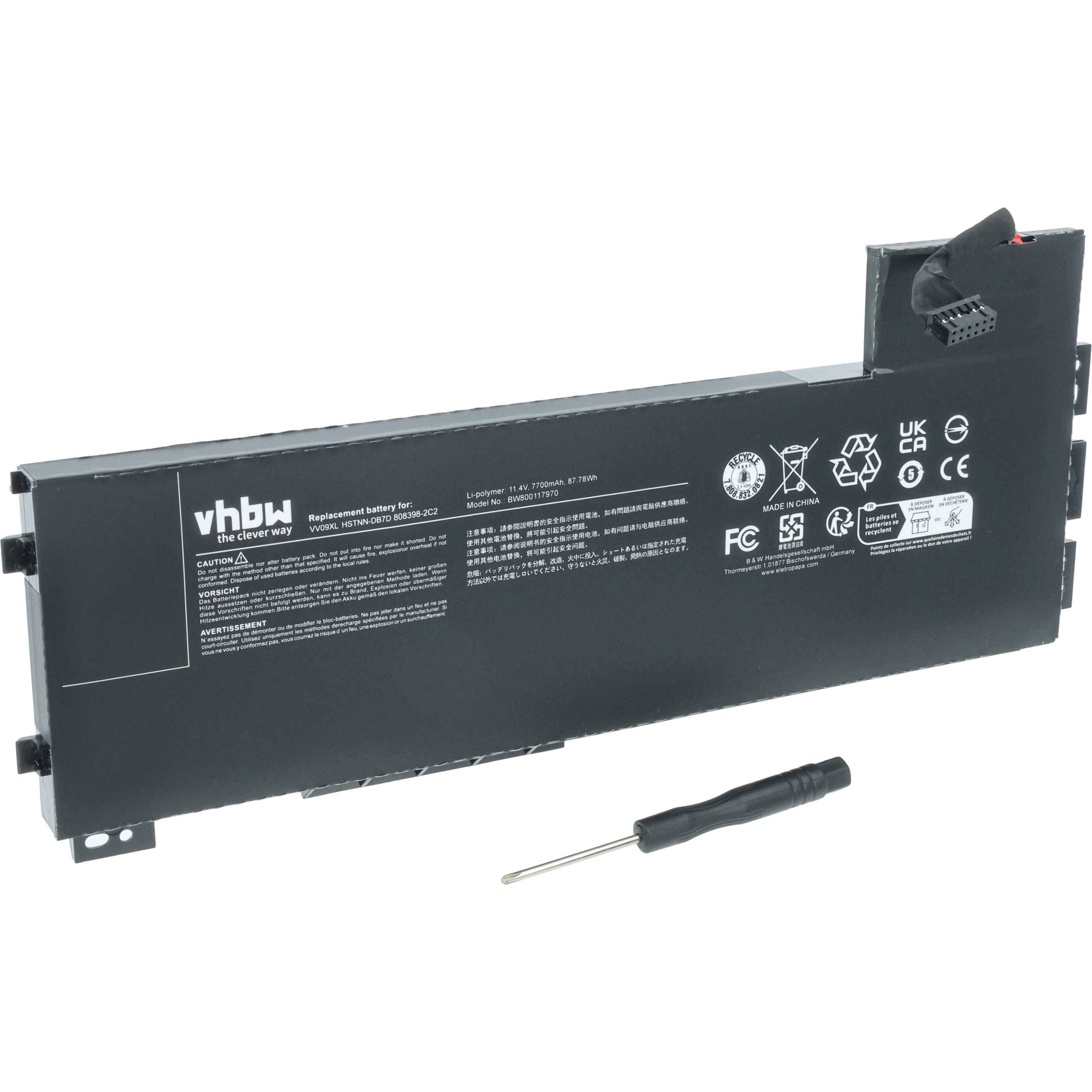 vhbw Akku kompatibel mit HP ZBook 15 G3(Y6J59EA), 15 G3(Y6J59ET), 15 G3(Y6J57ET) Notebook (7700 mAh, 11,4 V, Li-Polymer)