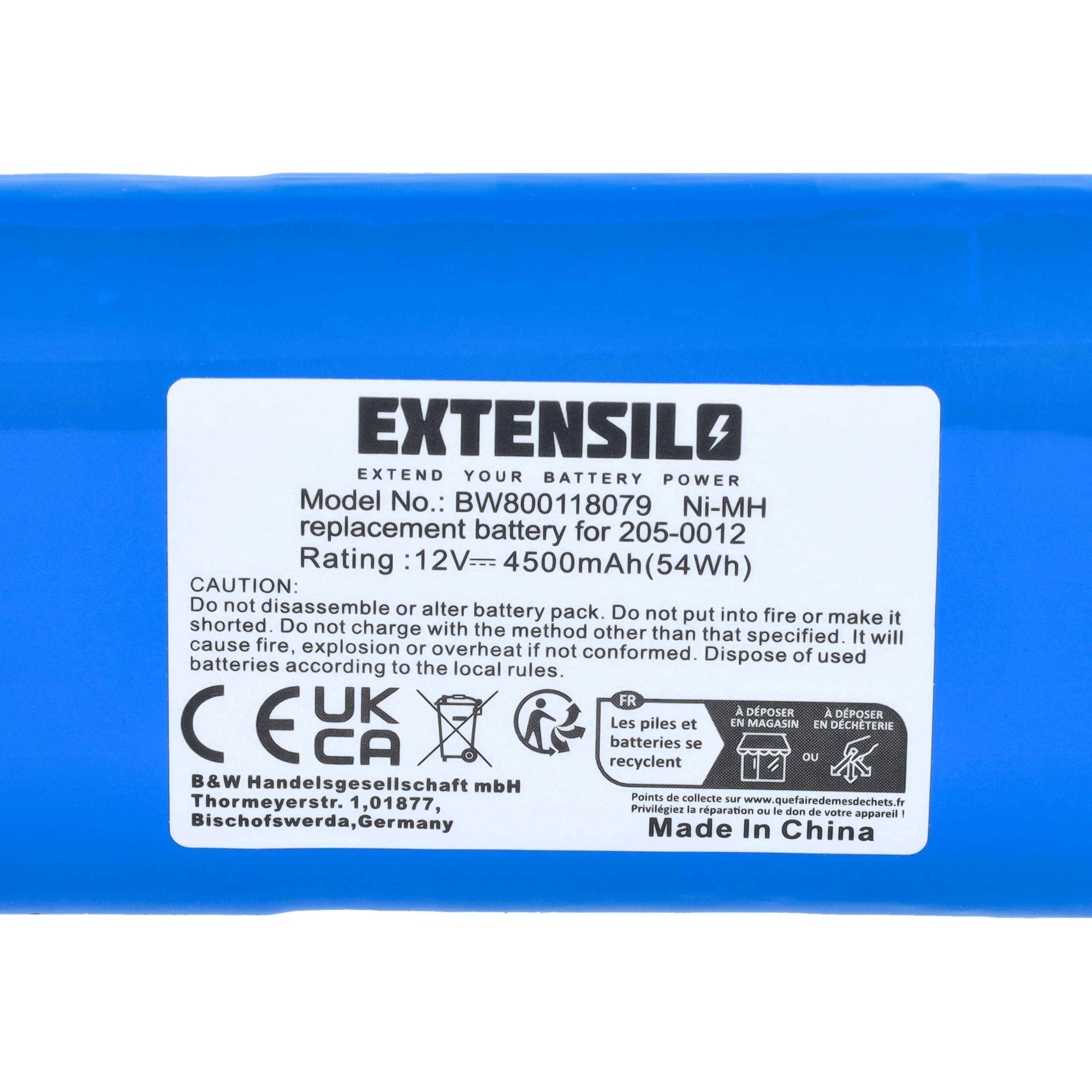 Blauer EXTENSIL Ersatzbatterieaufkleber mit Modell BW800118079, 12V 4500mAh für 205-0012 Geräte.