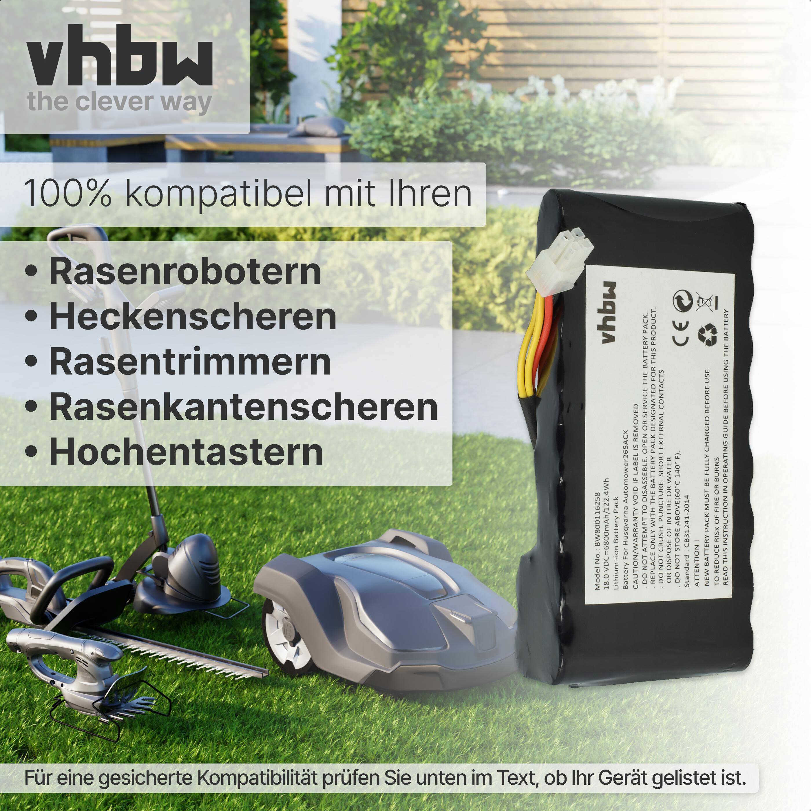 vhbw Akkupack kompatibel mit Husqvarna Automower 440 bis BJ 2019/2020, 450X bis BJ 2019/2020 Rasenroboter (6800mAh 18V Li-Ion)