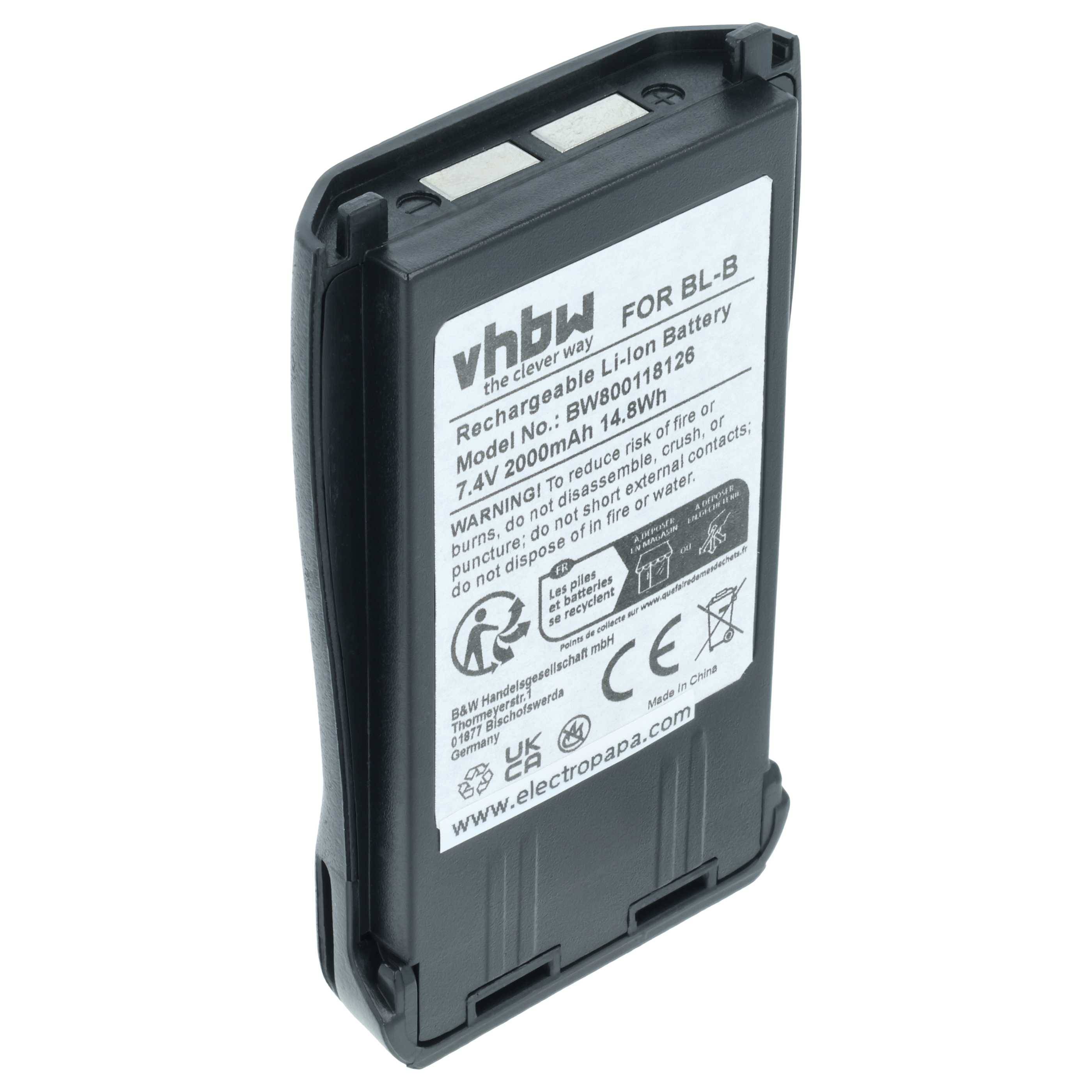 vhbw Akku Ersatz für Baofeng BL-B für Funkgerät, Walkie Talkie (2000 mAh, 7,4 V, Li-Ion)