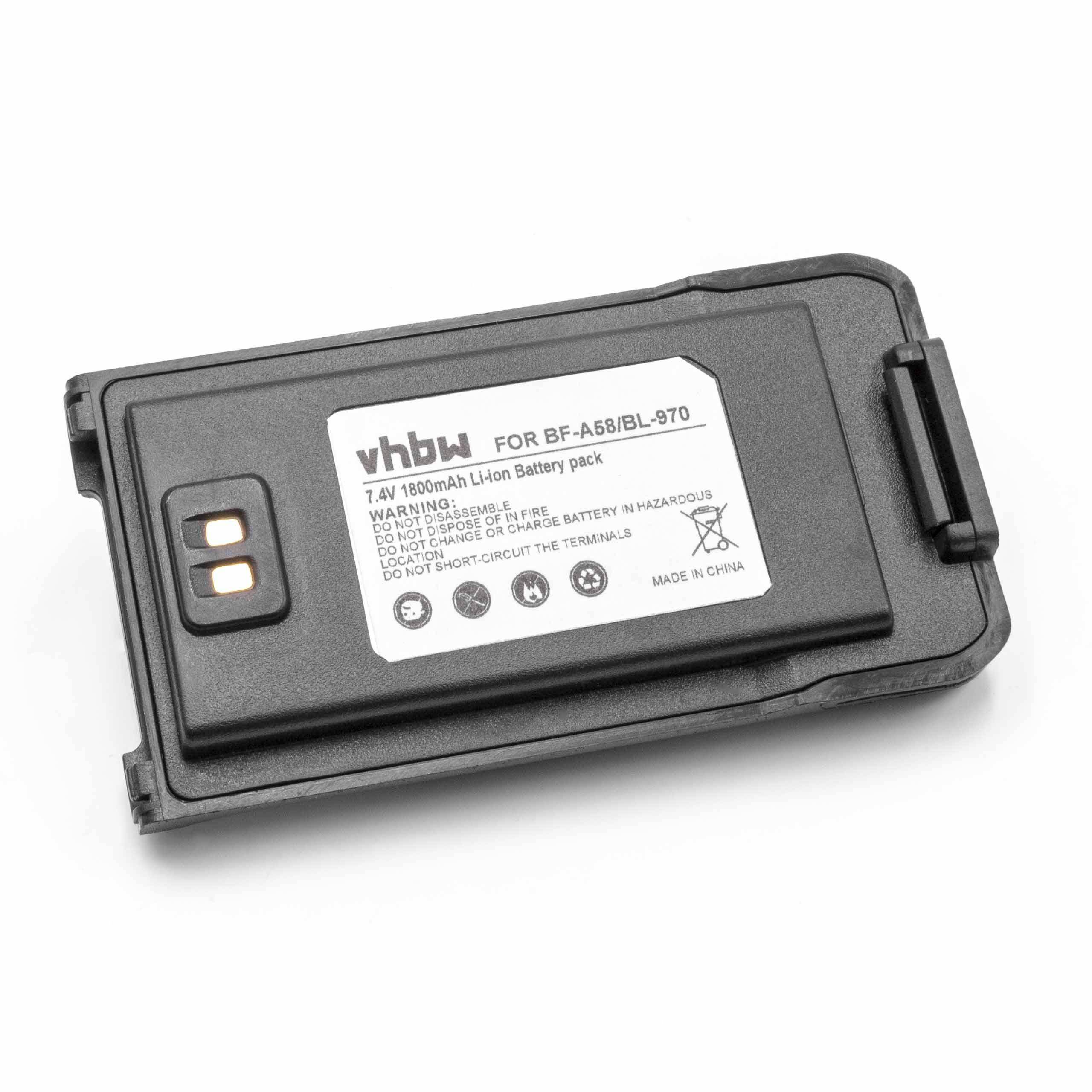 vhbw Akku kompatibel mit Baofeng BL-970, BF-A58 Funkgerät, Walkie Talkie (1800 mAh, 7,4 V, Li-Ion)