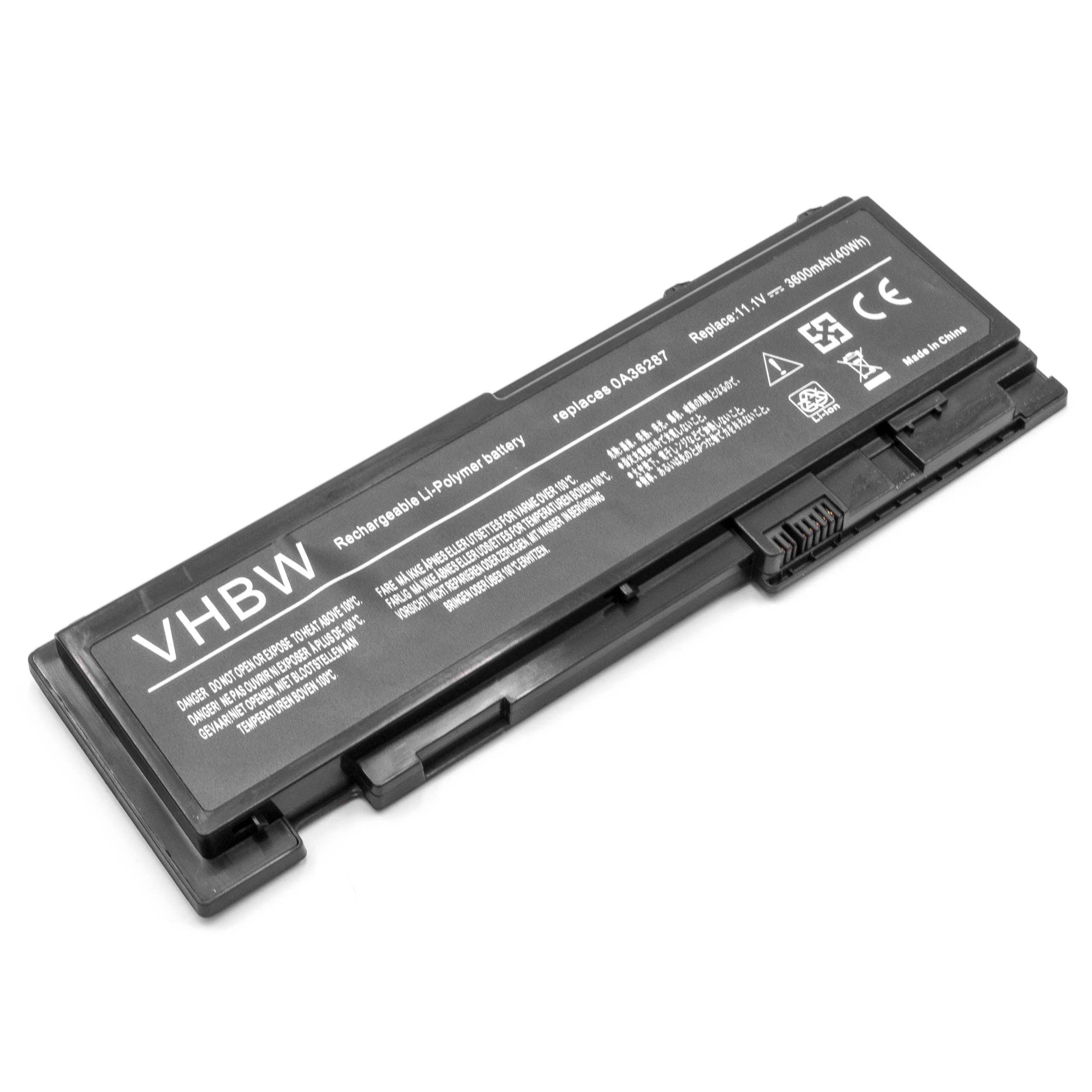 vhbw Akku Ersatz für Lenovo FRU 42T4847, ASM 42T4846, 45N1037, 45N1036 für Notebook (3600 mAh, 11,1 V, Li-Polymer)