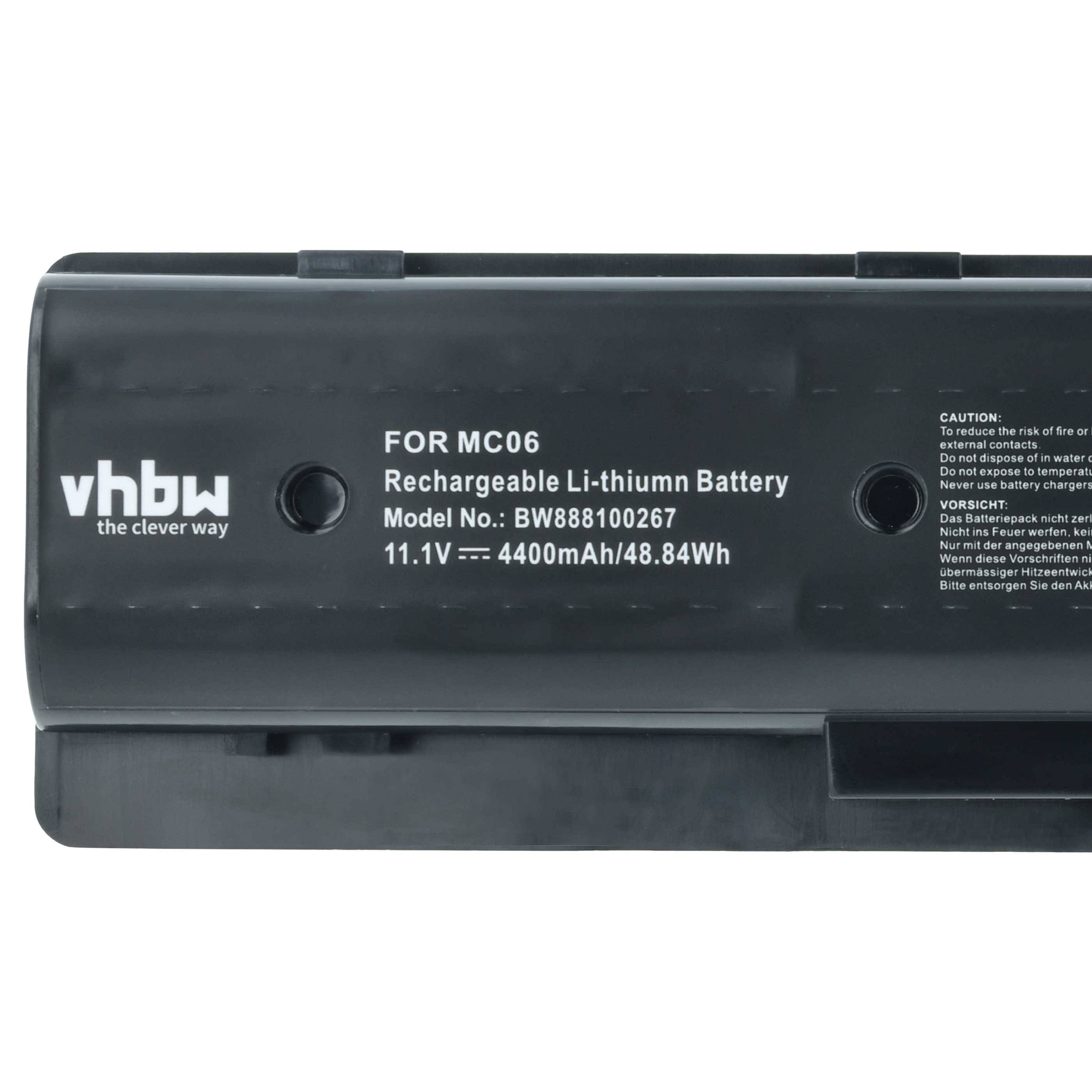 Ein schwarzer aufladbarer Lithium-Akku für MC06 mit der Modellnummer B6881100267, Spannung 11,1V und Kapazität 4400mAh/48,84Wh.