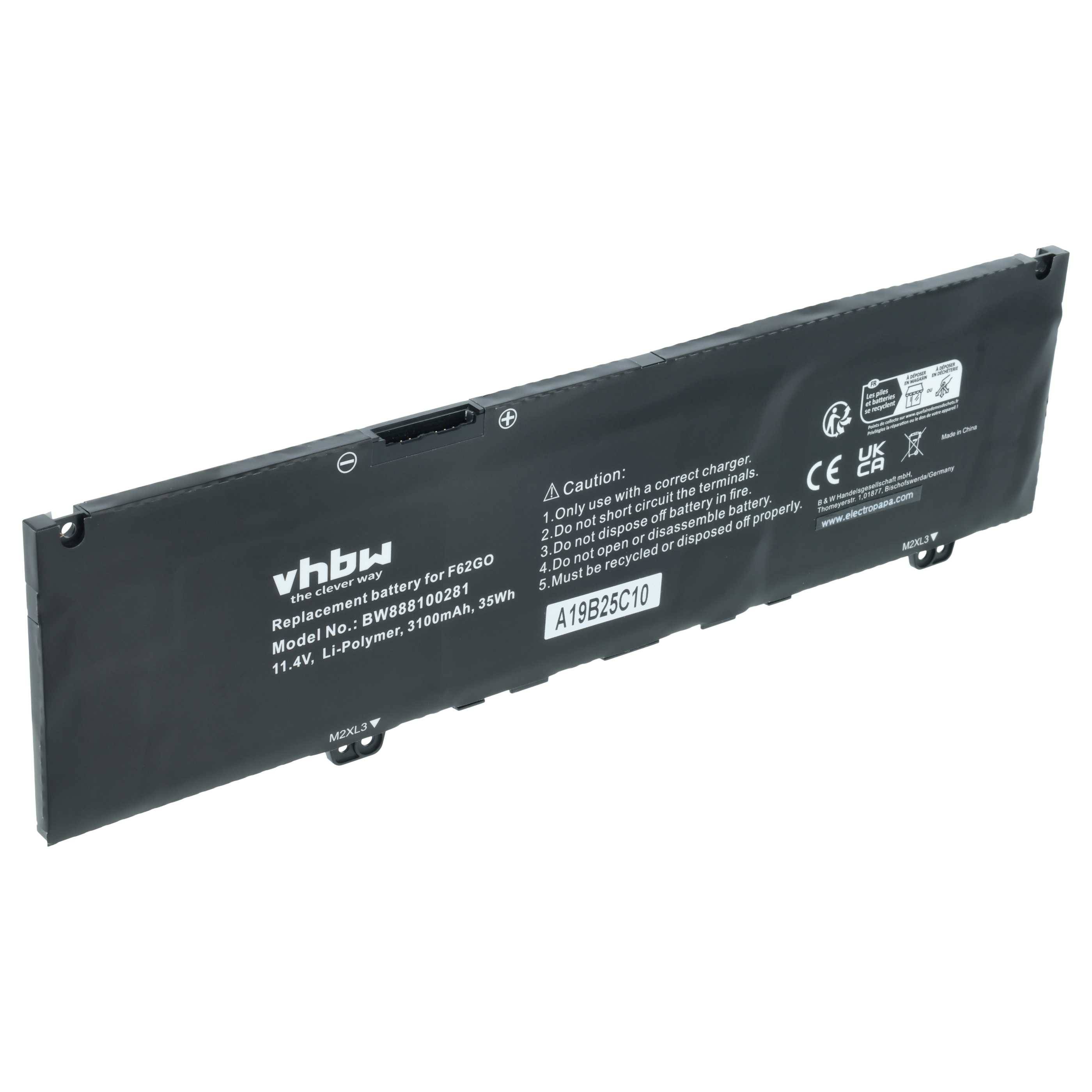 Rechteckiger Lithium-Ionen-Laptop-Akku mit Bezeichnung „vhbw