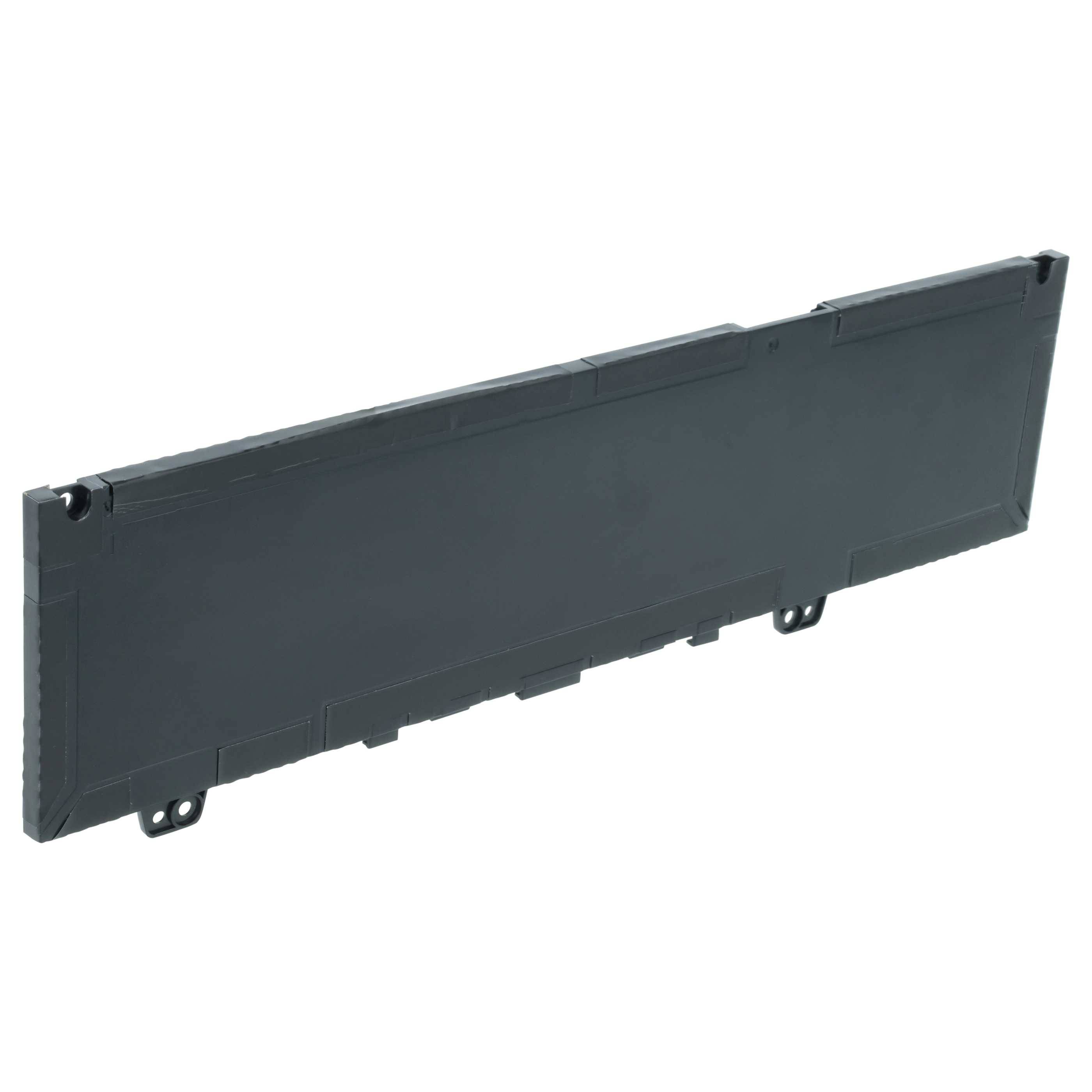 Ein langes, rechteckiges schwarzes Laptop-Akku mit einer flachen Oberfläche und mehreren Anschluss­punkten.