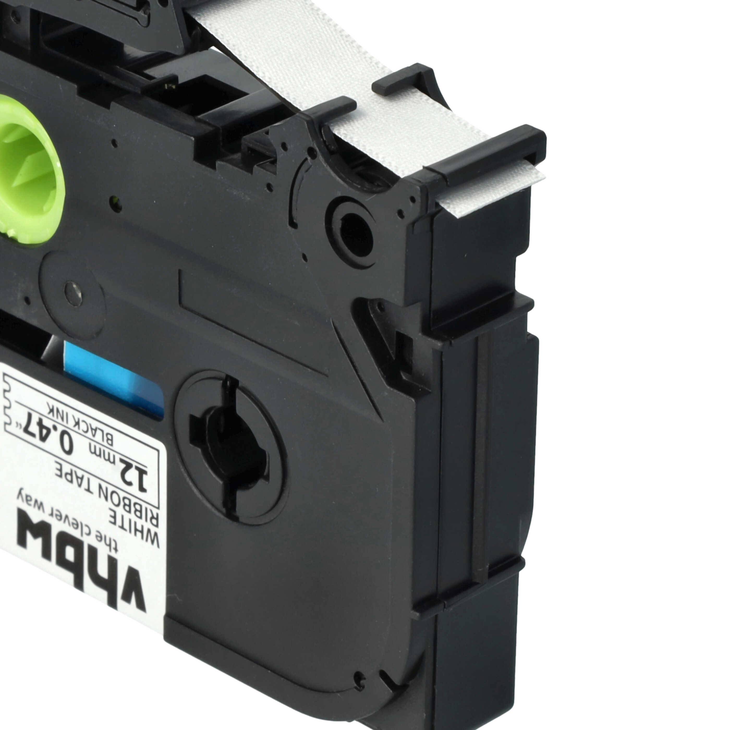 vhbw Schriftband-Kassette Textil kompatibel mit Brother PT H107B, H105NB, H105WB, H105WN, H200, H110 Etiketten-Drucker 4m x 12mm Schwarz auf Weiß