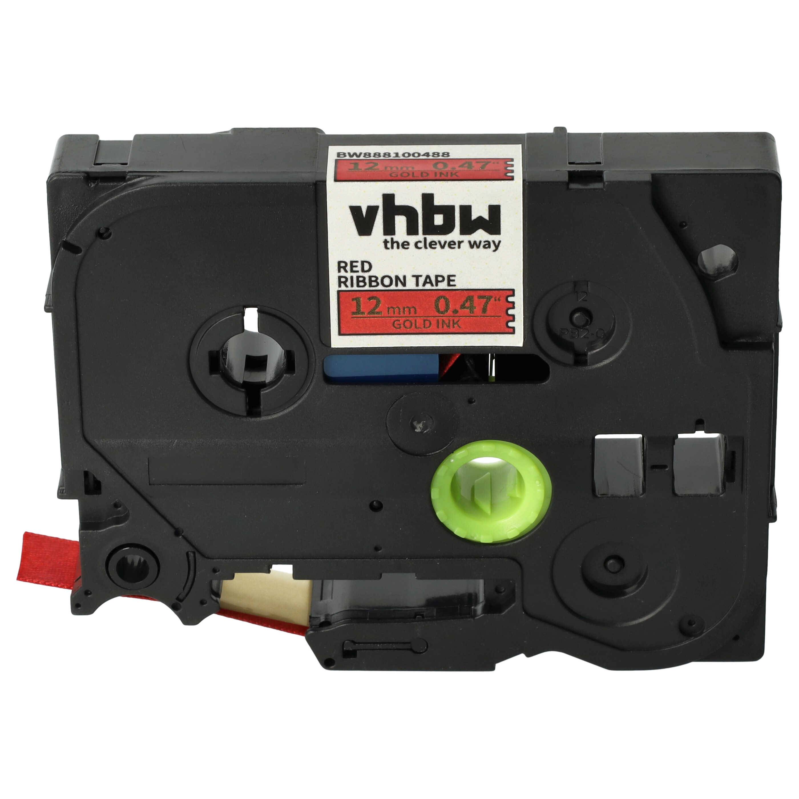 vhbw Schriftband-Kassette Textil kompatibel mit Brother PT 1650, 1700, 1300, 1400, 1500pc, 1600, 1760, 1750 Etiketten-Drucker 4m x 12mm Gold auf Rot