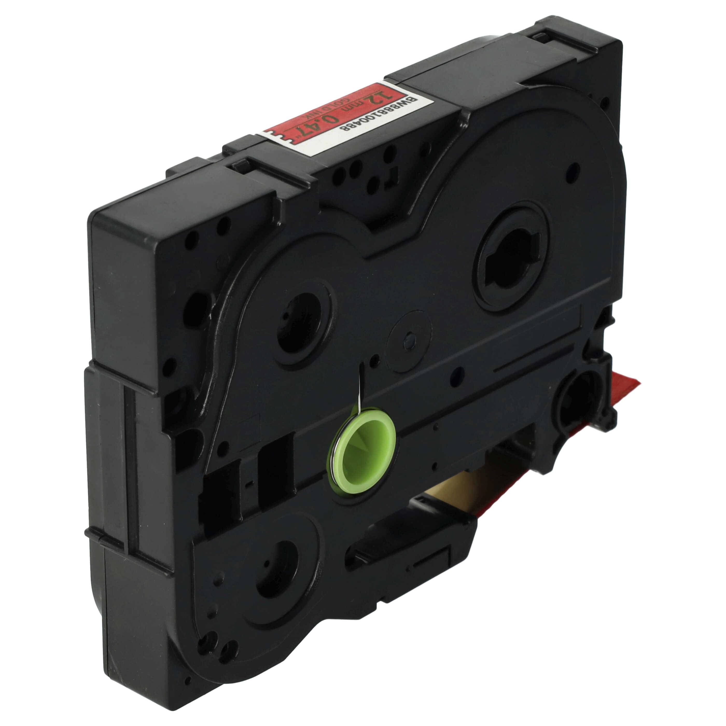 vhbw Schriftband-Kassette Textil kompatibel mit Brother PT 1005FB, 1010NB, 1010NB, 1010R1, 1080, 1010 Etiketten-Drucker 4m x 12mm Gold auf Rot