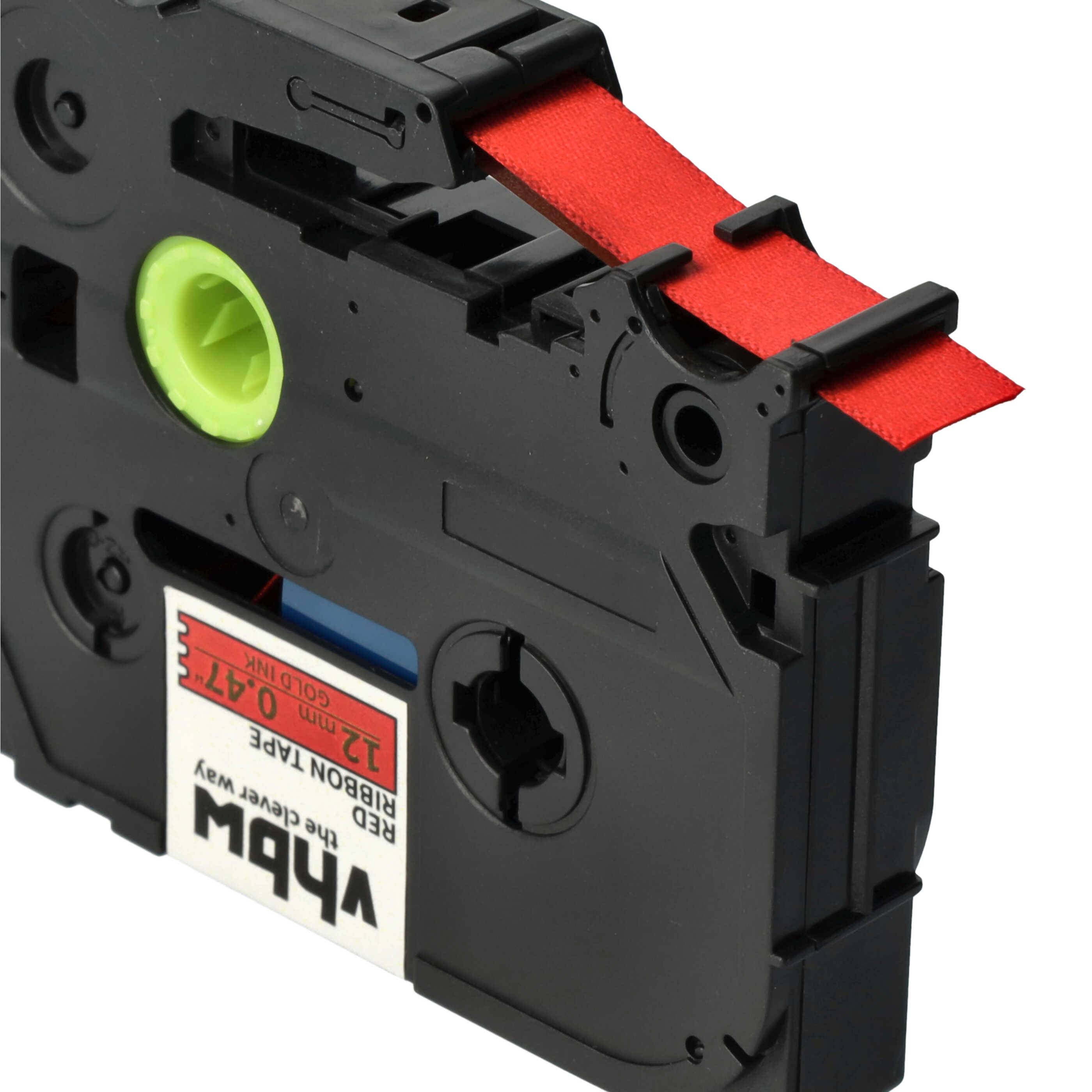 vhbw Schriftband-Kassette Textil kompatibel mit Brother PT 1650, 1700, 1300, 1400, 1500pc, 1600, 1760, 1750 Etiketten-Drucker 4m x 12mm Gold auf Rot