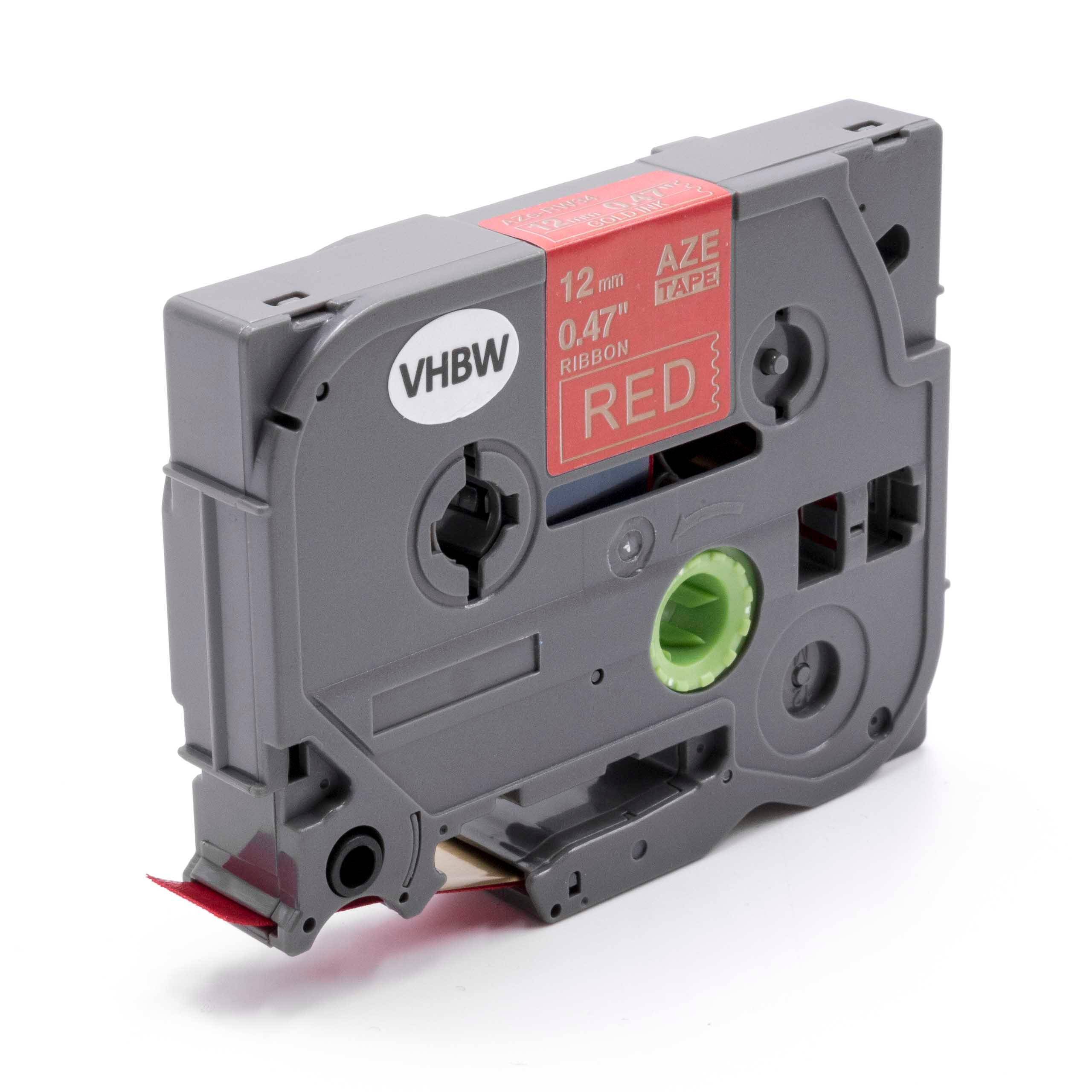vhbw Schriftband Textilband 12mm gold auf rot kompatibel mit Etiketten-Drucker Ersatz für Brother TZE-RW34, TZERW34