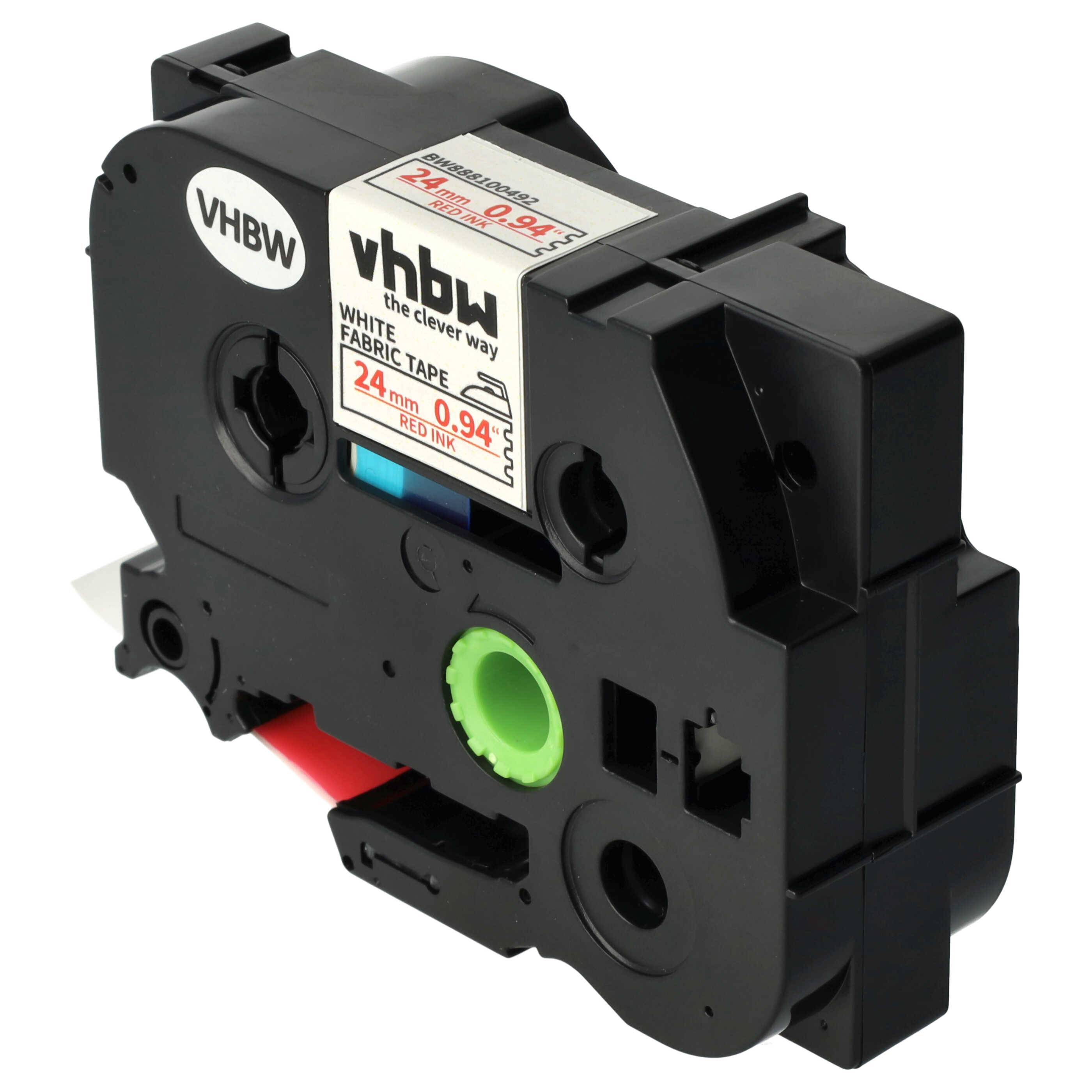 vhbw Schriftband-Kassette kompatibel mit Brother PT P750TDI, P700, P750, P750W, P900 Etiketten-Drucker 3m x 24mm Rot auf Weiß, Aufbügelband