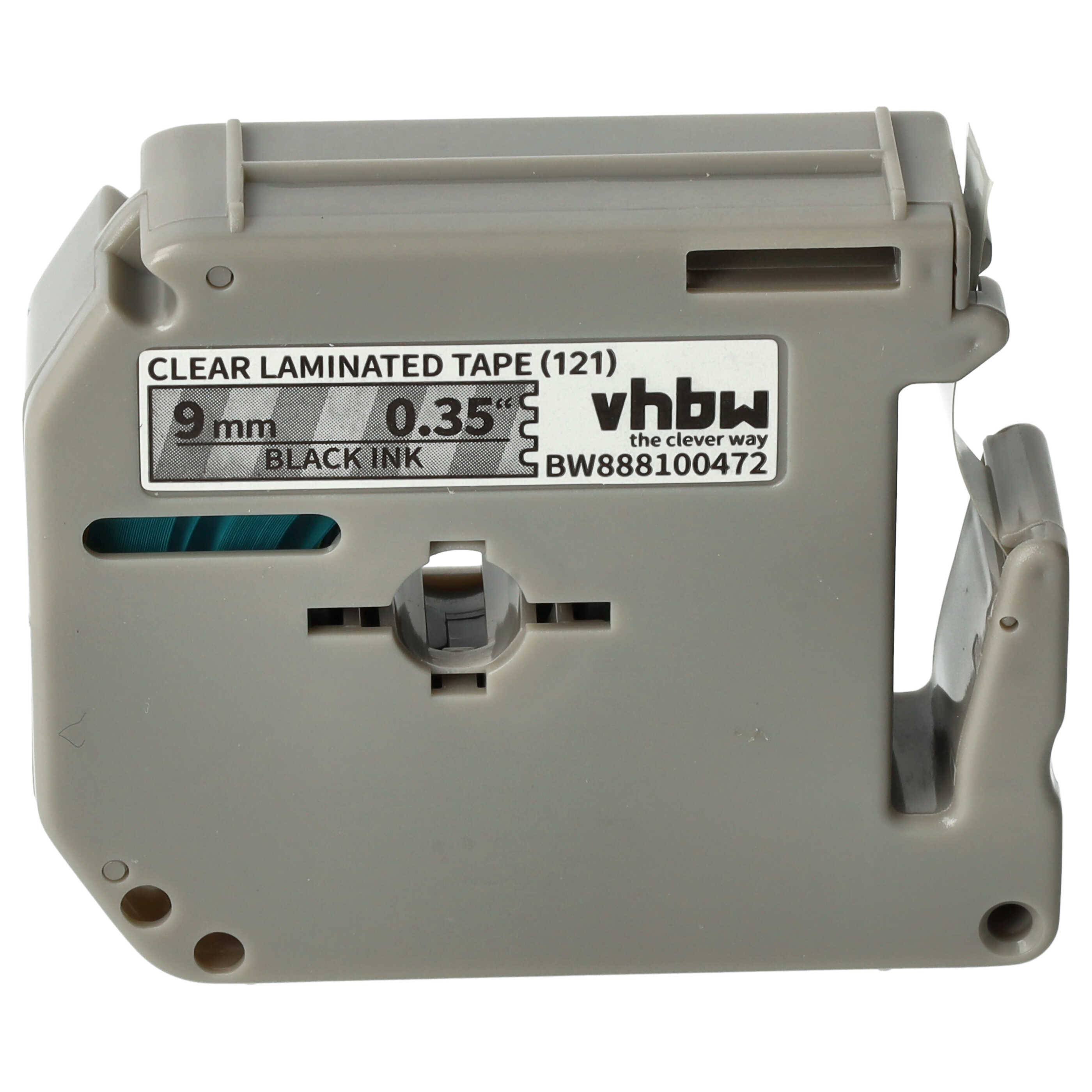 vhbw Schriftband-Kassette Ersatz für Brother LMM121, M-K121, M121, MK121 für Etiketten-Drucker 8m x 9mm Schwarz auf Transparent