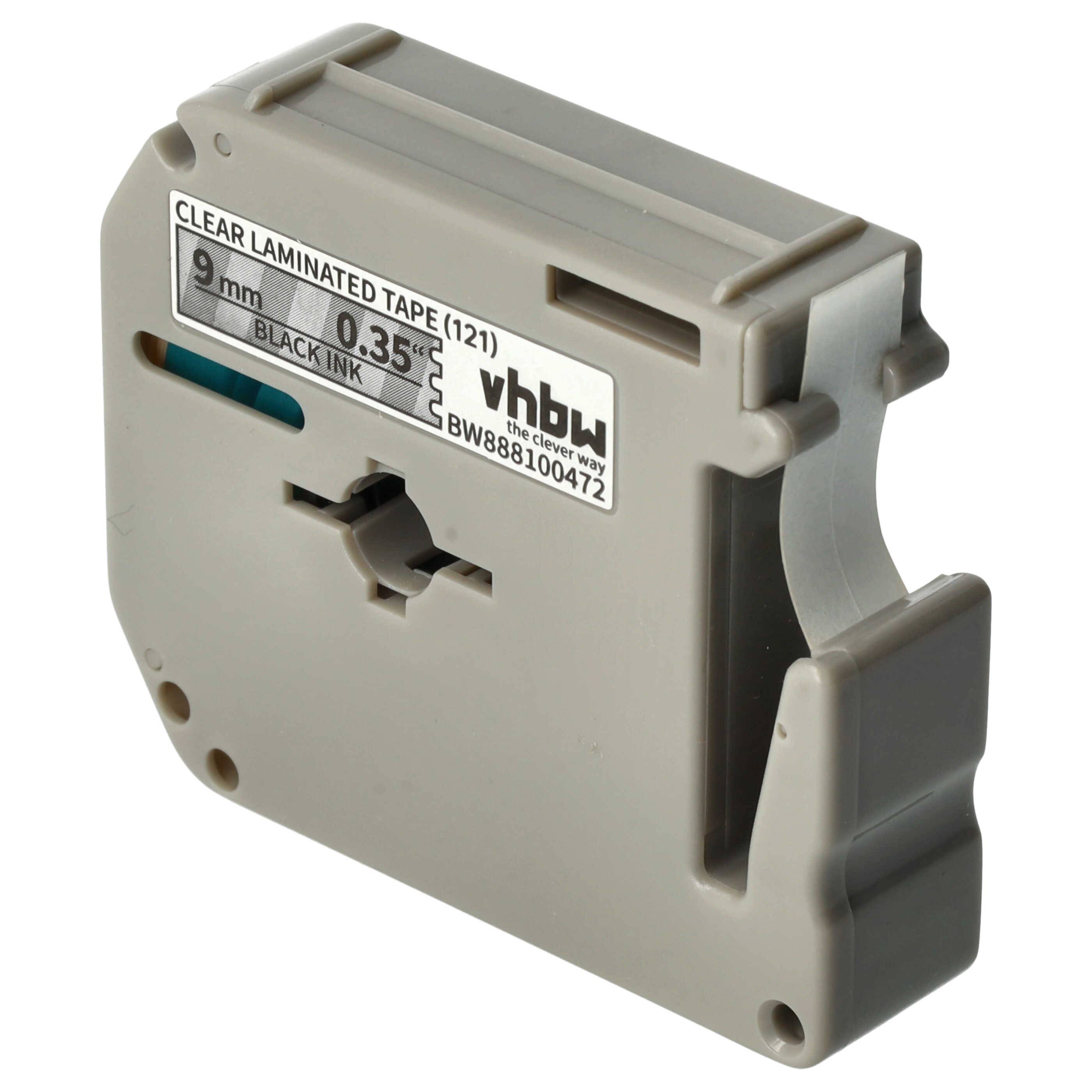 vhbw Schriftband-Kassette Ersatz für Brother LMM121, M-K121, M121, MK121 für Etiketten-Drucker 8m x 9mm Schwarz auf Transparent