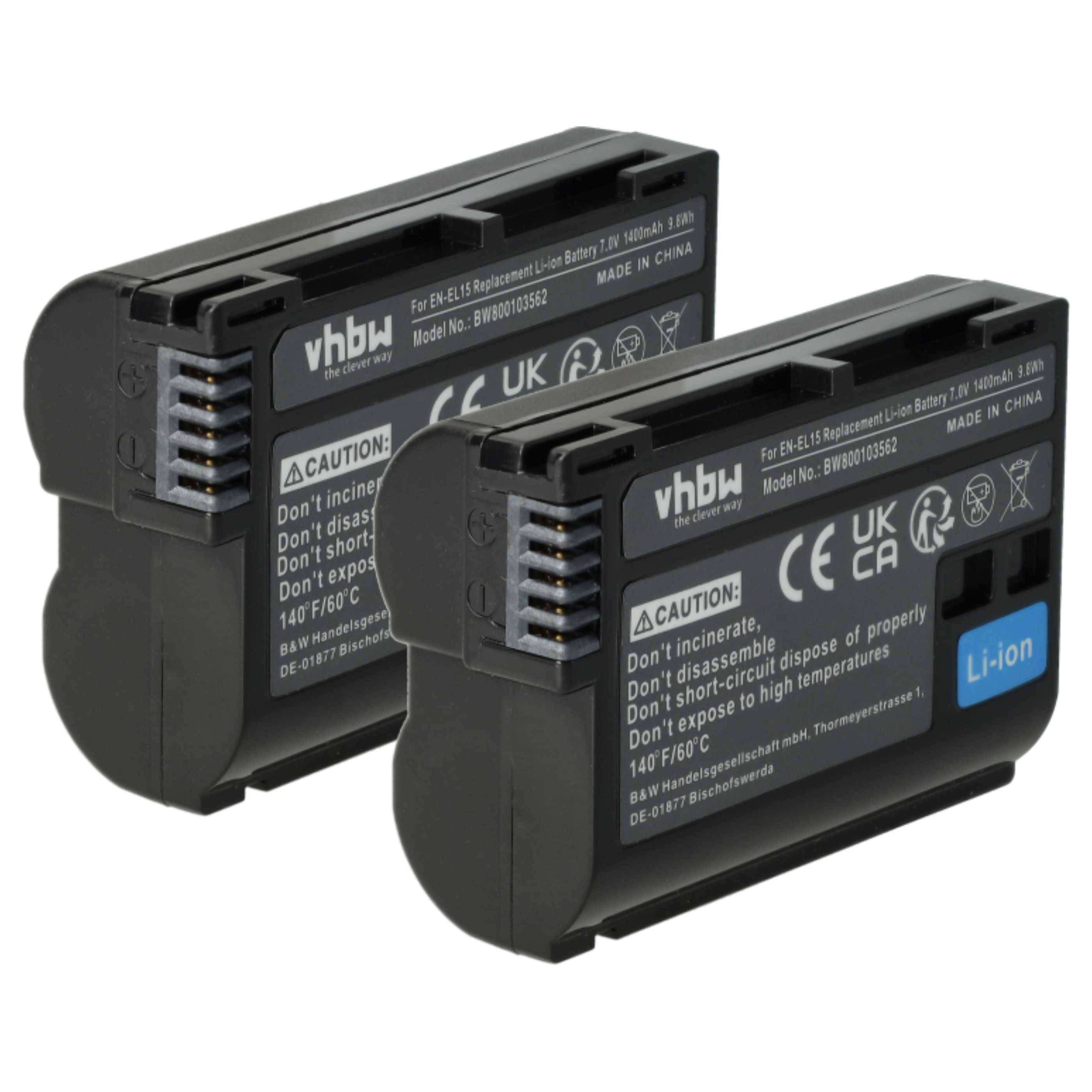 vhbw 2x Akku kompatibel mit Nikon Batteriegriff MD-D14, MB-N11, MB-D18, MB-N10 (1400 mAh, 7 V, Li-Ion), Infochip