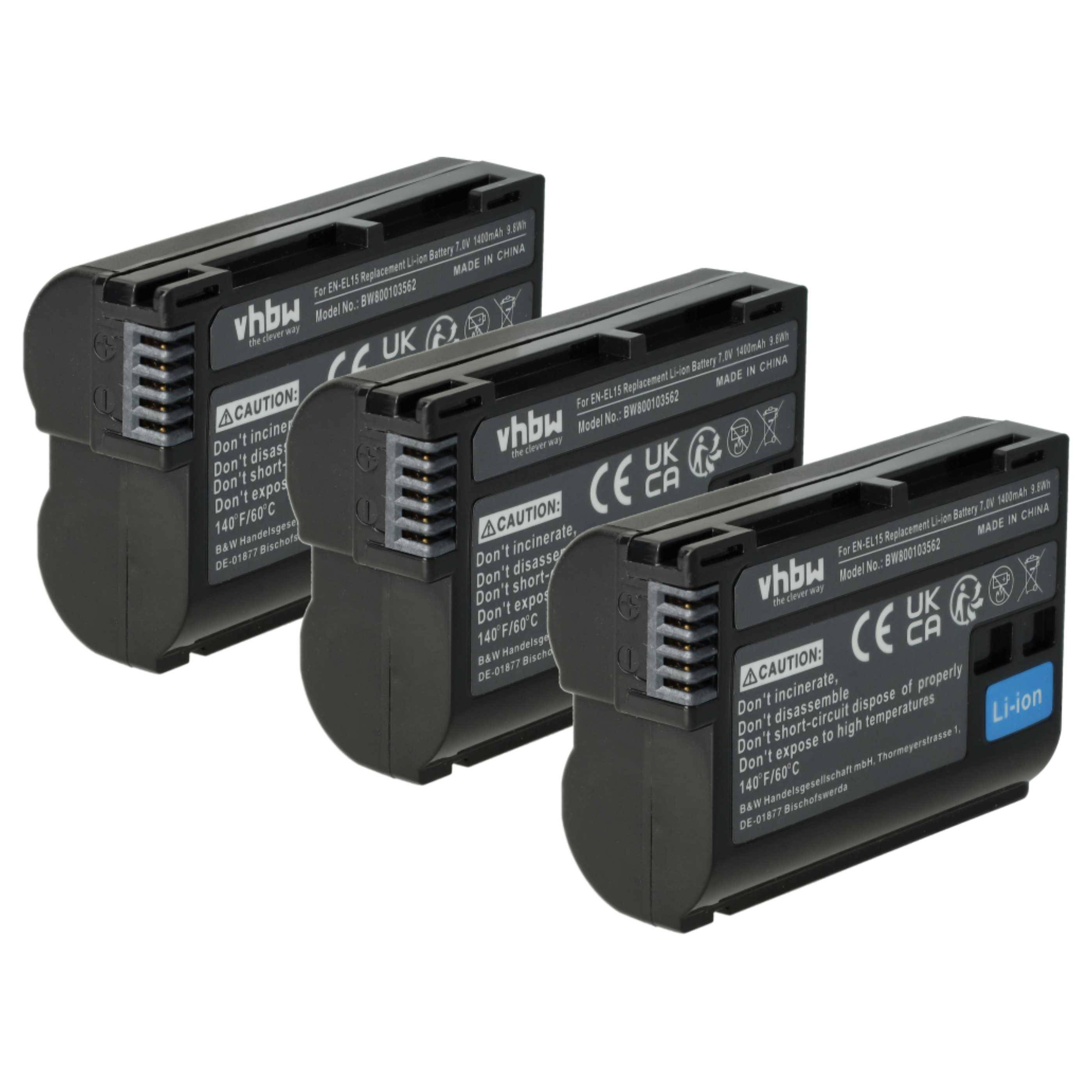 vhbw 3x Akku kompatibel mit Nikon Z8, Z f, Z6 III, Z7, Z7 II, ZR Kamera (1400 mAh, 7 V, Li-Ion), Infochip