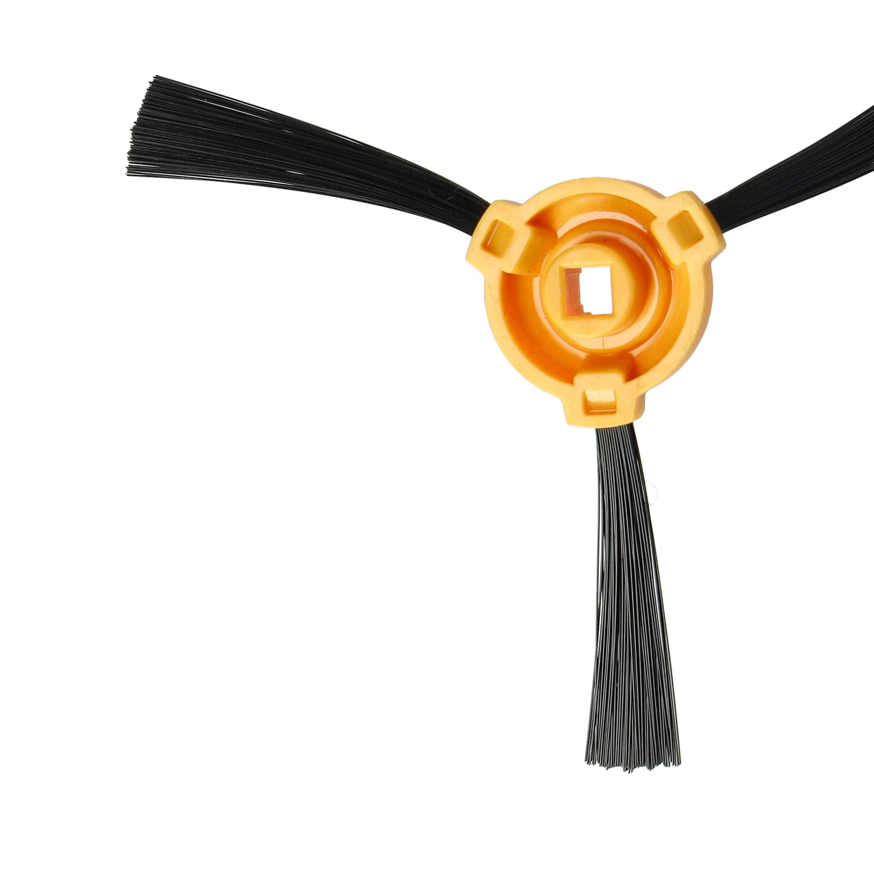 Eine gelb-schwarze Bürstenaufsatz für einen Staubsaugerroboter mit drei Borsten-armen, die von einer zentralen Nabe ausstrahlen.