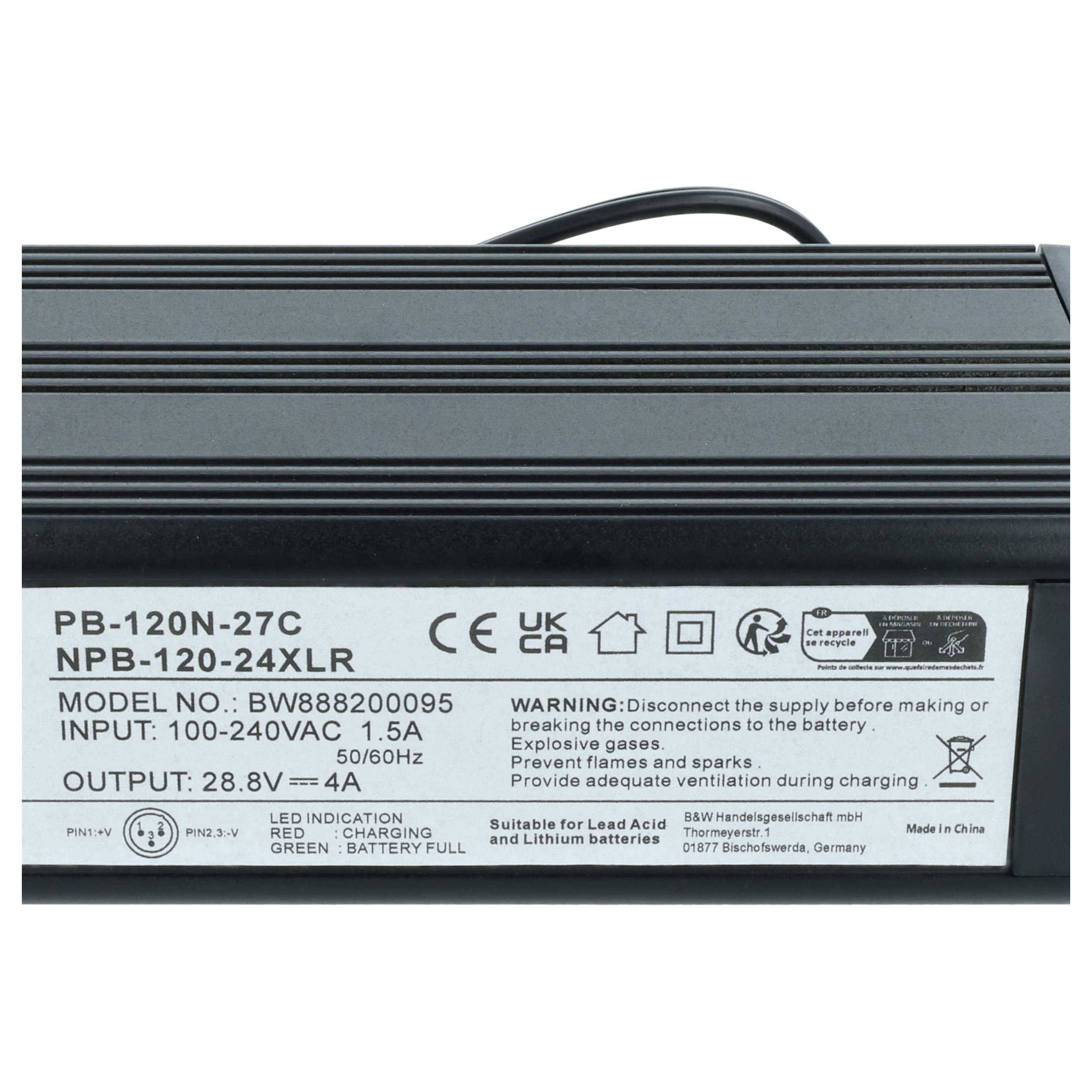 vhbw Ladegerät kompatibel mit Ambrogio B025DE0, L100, L20, B029DE0, B029EL0, B025EL0, L15, L200 Akku-Rasenmäher Roboter Li-Ion-Akkus (24V)