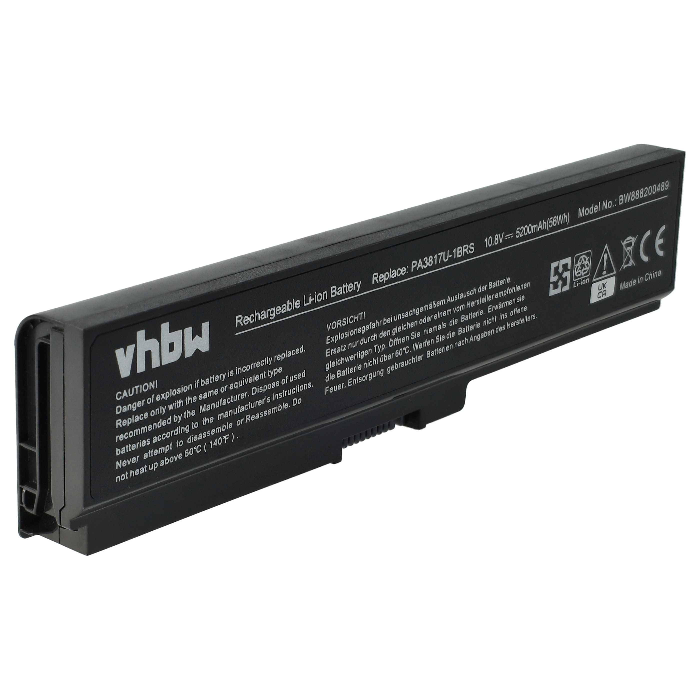 vhbw Akku kompatibel mit Toshiba Satellite L700-T33B, L700-T15B, L700-T11B, L700-T10R, L730 Notebook (5200 mAh, 10,8 V, Li-Polymer)